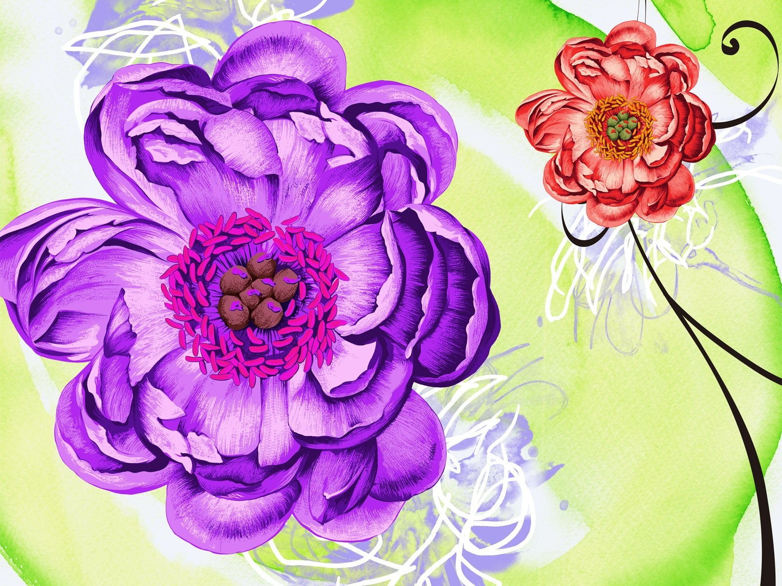 花卉图案插画设计壁纸4 - 1600x1200