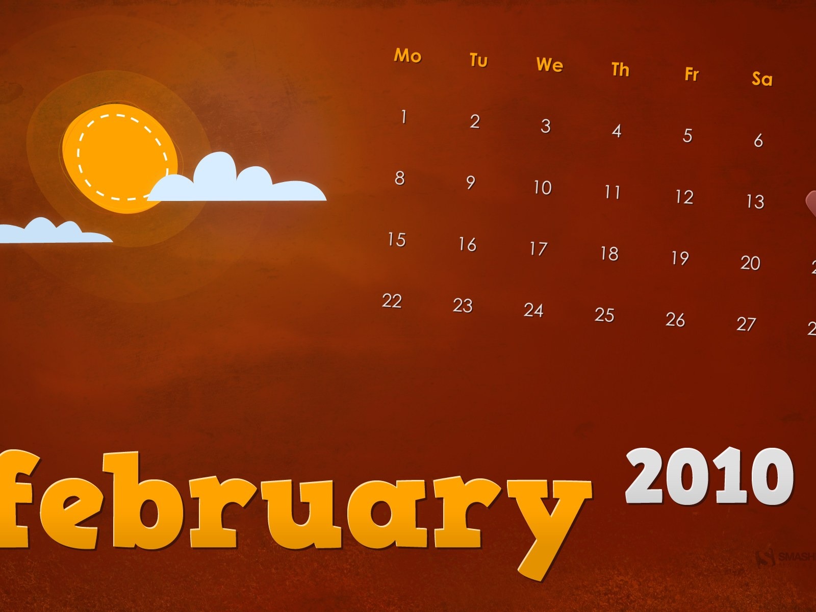 February 2010 Calendar Wallpaper creative #12 - 1600x1200