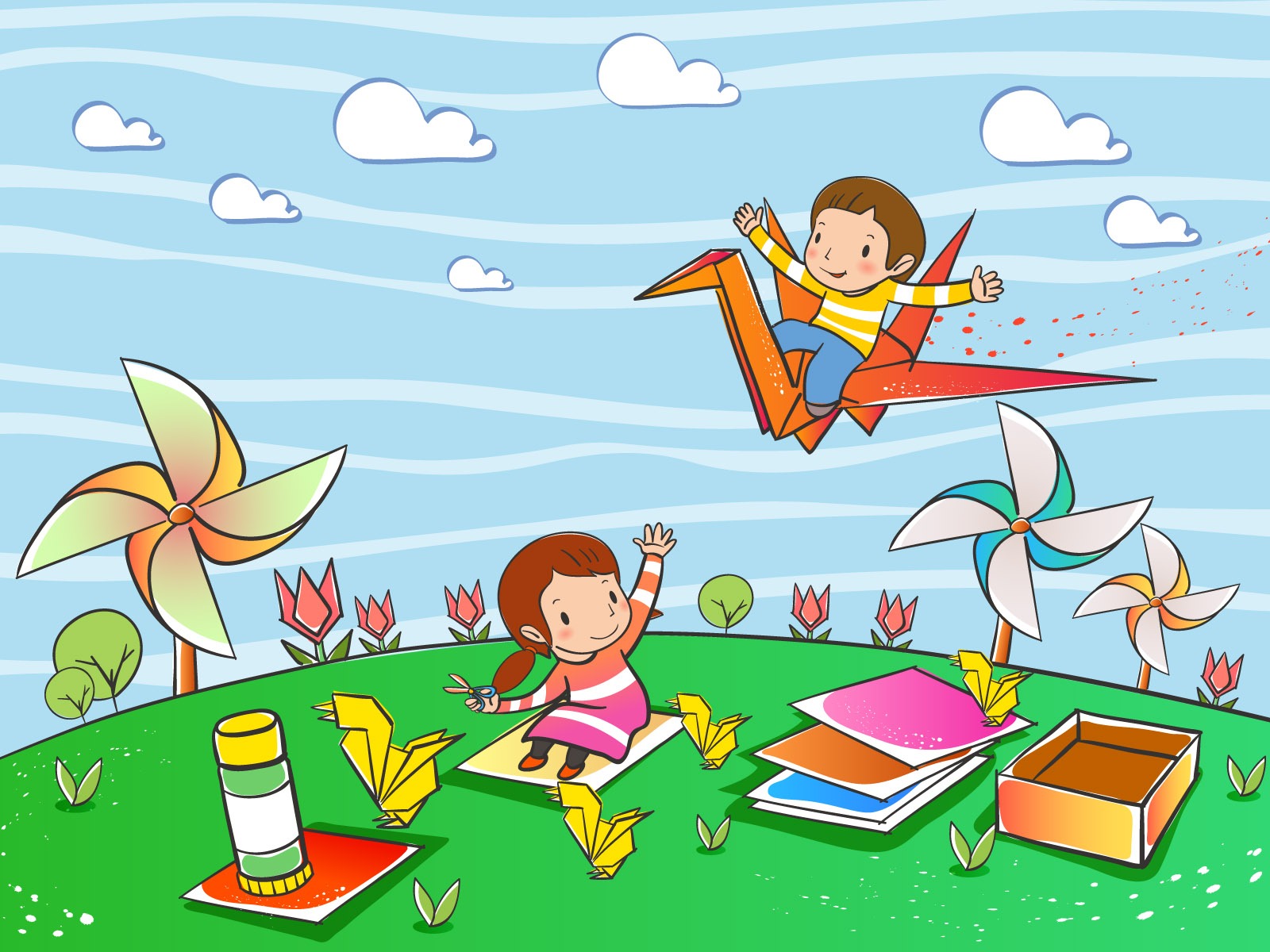 Vector cartoon childhood wallpaper (1) #4 - 1600x1200