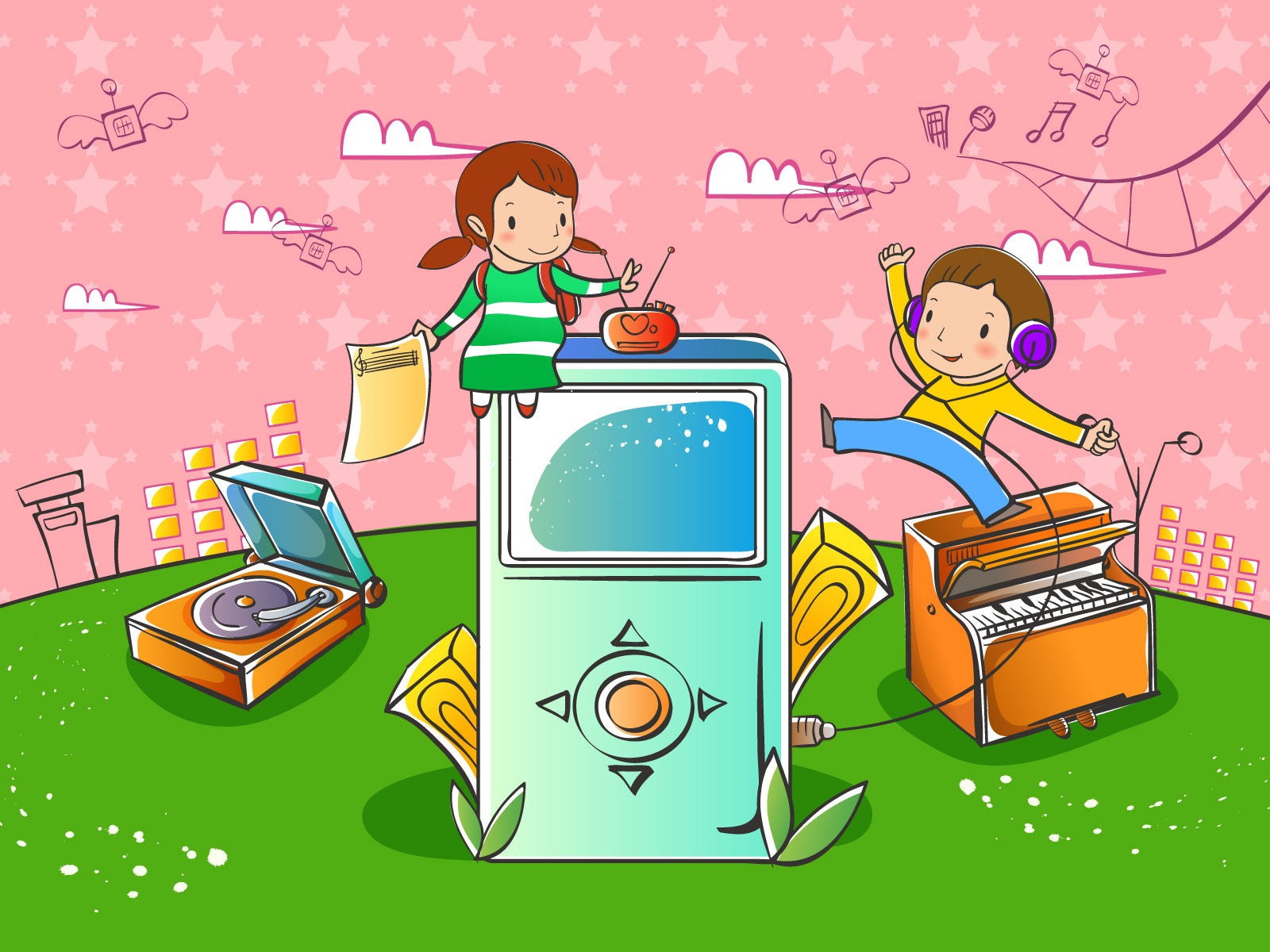 Vector cartoon childhood wallpaper (2) #20 - 1600x1200