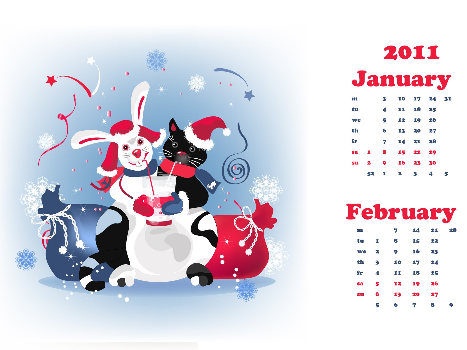 Год Кролика 2011 календарь обои (2) #14 - 1600x1200