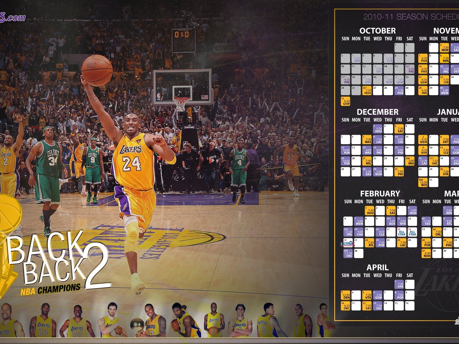 НБА 2010-11 сезона, Лос-Анджелес Лейкерс стола #15 - 1600x1200