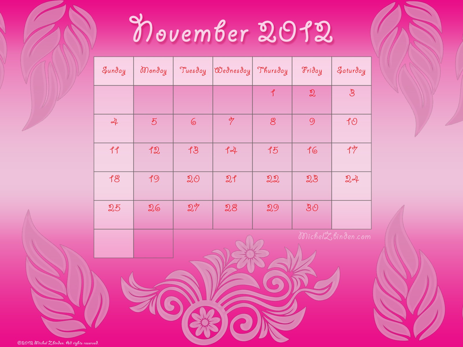 November 2012 Kalender Wallpaper (1) #3 - 1600x1200