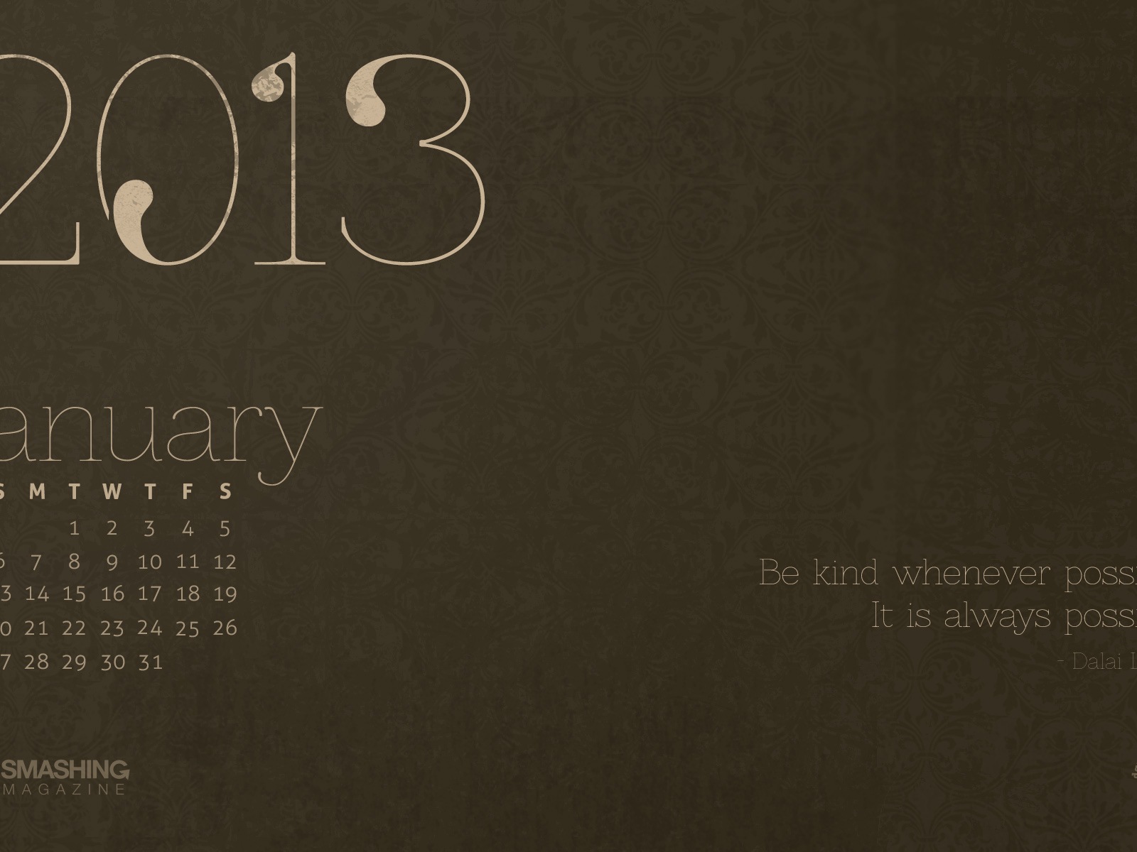 2013년 1월 캘린더 벽지 (2) #7 - 1600x1200