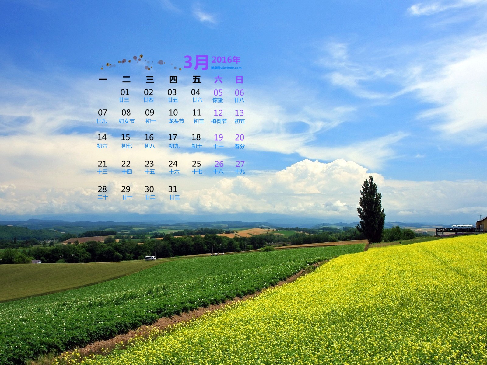 De marzo de fondo de pantalla de calendario el año 2016 (1) #13 - 1600x1200