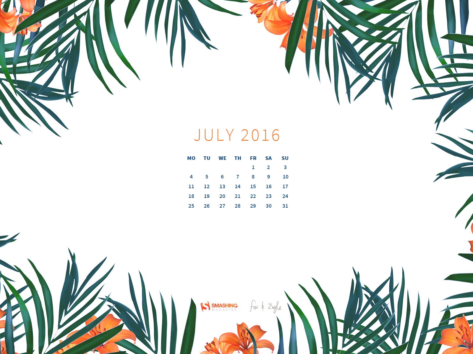 Julio 2016 fondo de pantalla de calendario (2) #20 - 1600x1200