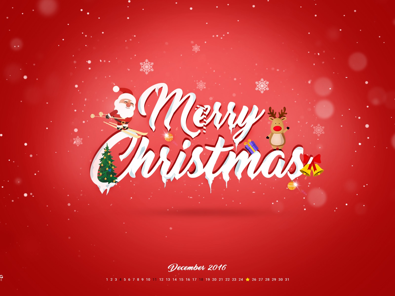 December 2016 Christmas theme calendar wallpaper (1) #1 - 1600x1200