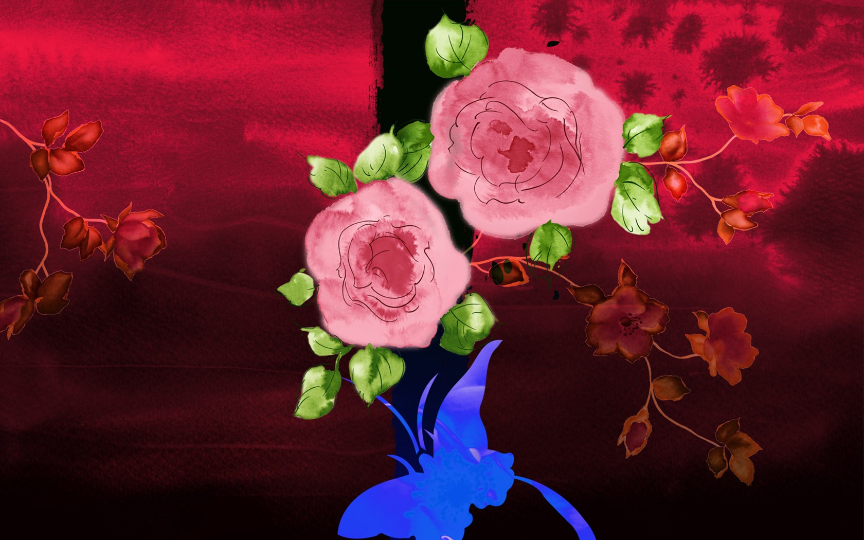 Fondos de pantalla de tinta exquisita flor #21 - 1680x1050