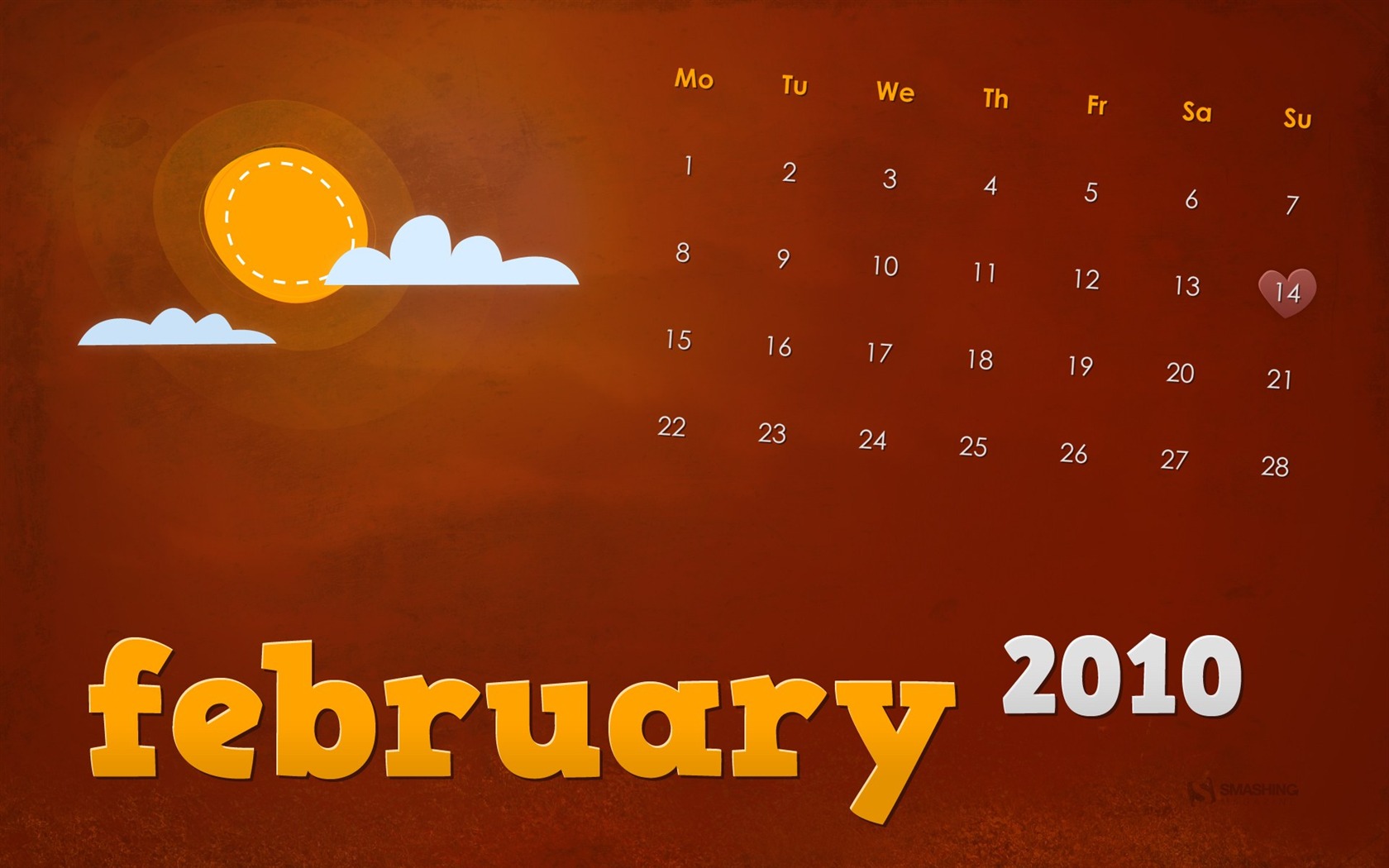 February 2010 Calendar Wallpaper creative #12 - 1680x1050