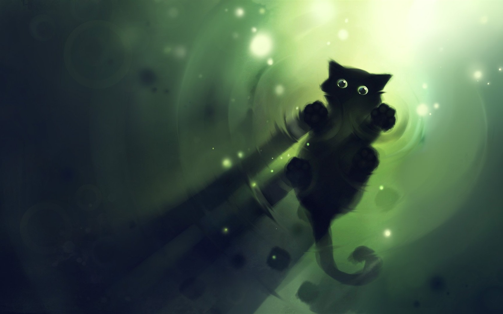 Apofiss kleine schwarze Katze Tapeten Aquarell Abbildungen #9 - 1680x1050