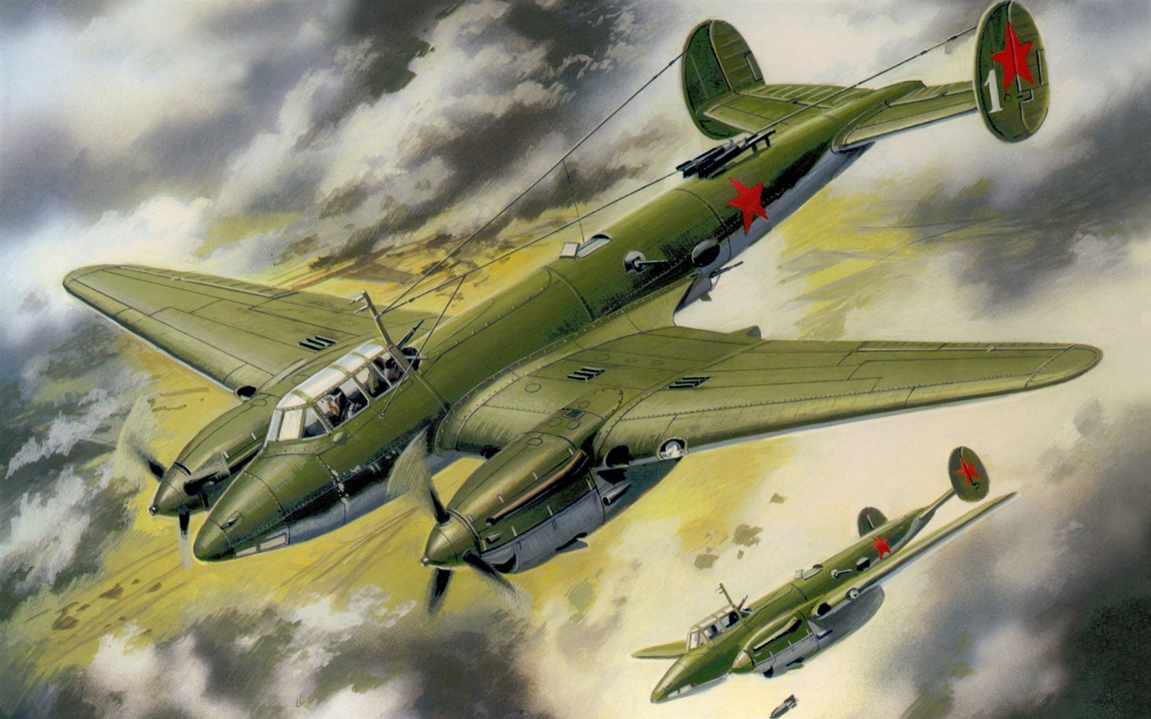 空中飞行的军用飞机 精美绘画壁纸19 - 1680x1050