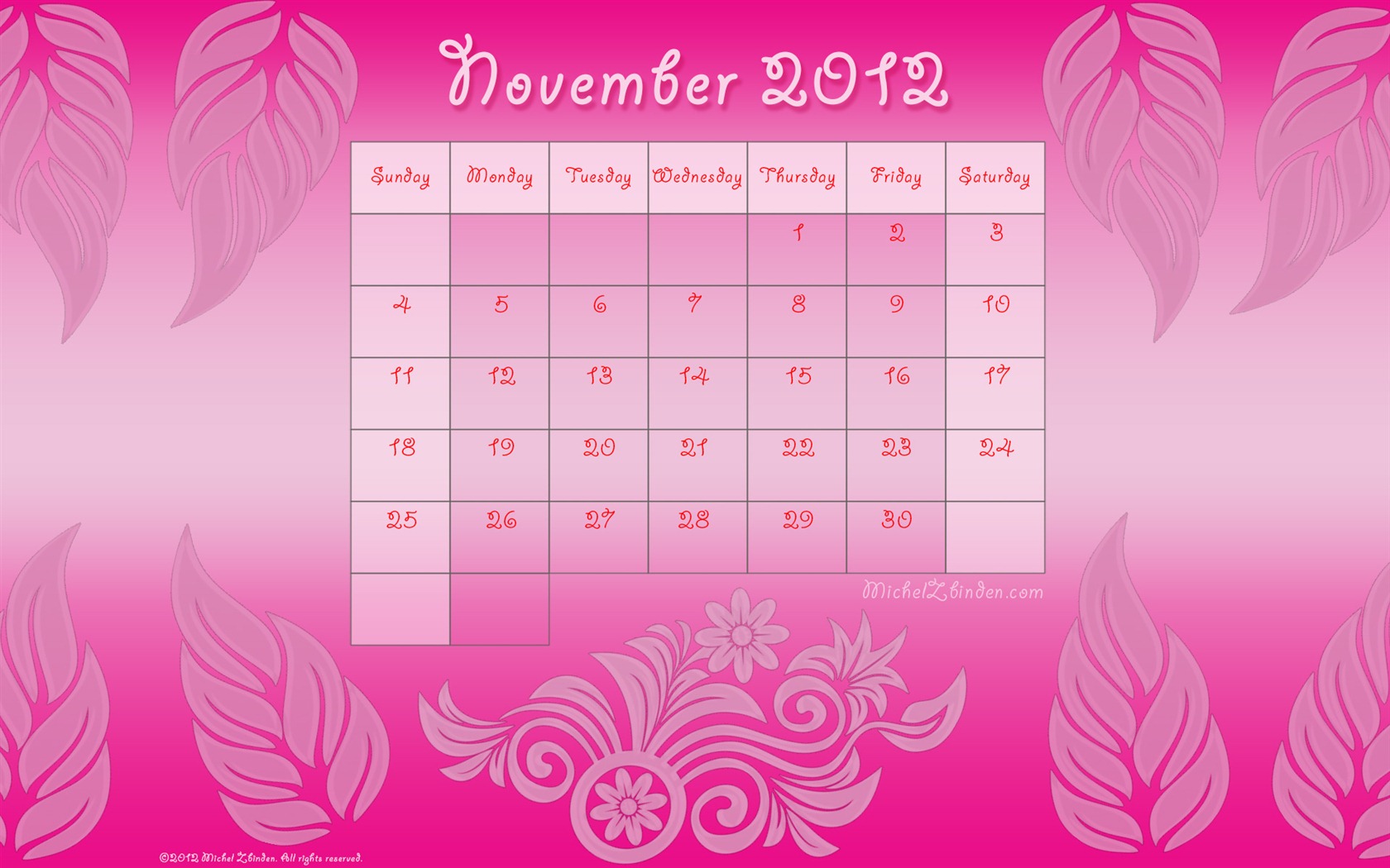 2012年11月カレンダー壁紙（1） #3 - 1680x1050