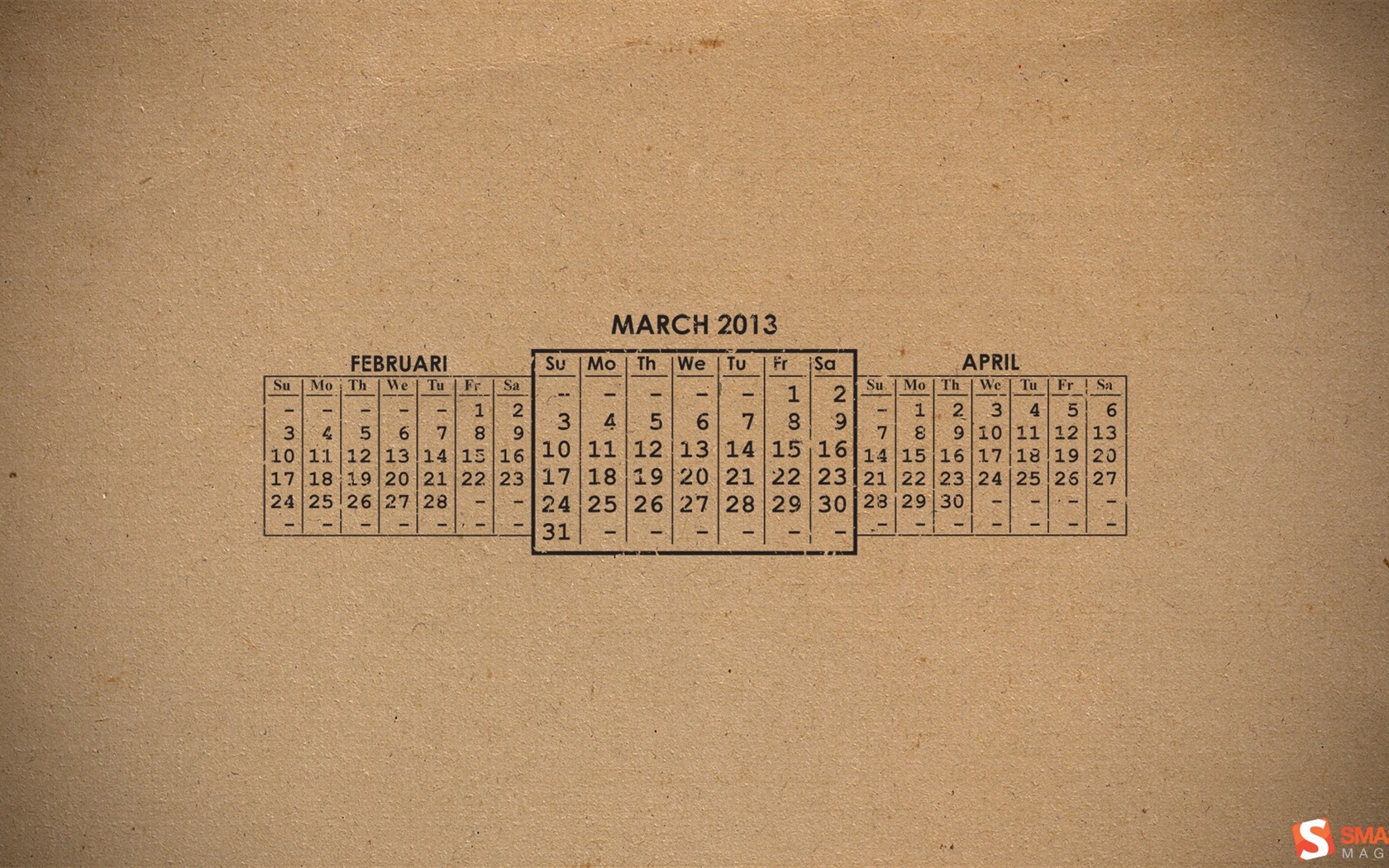 2013年3月カレンダー壁紙（2） #6 - 1680x1050