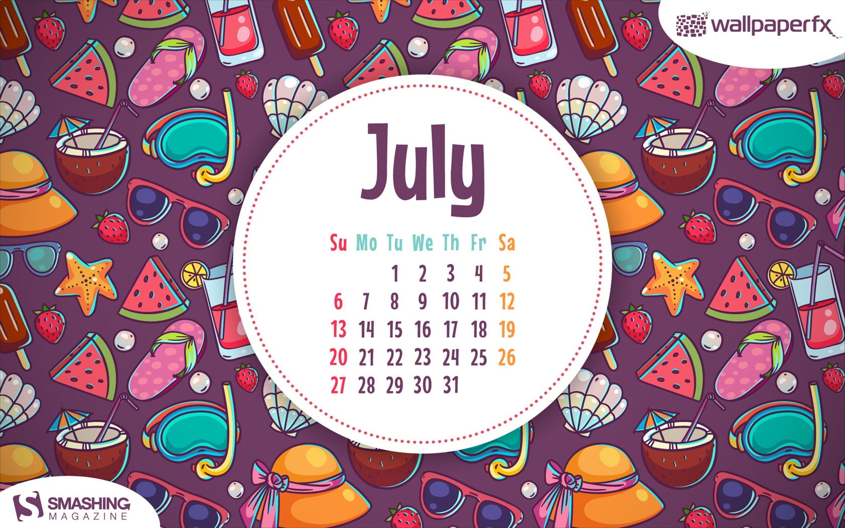2014年7月カレンダー壁紙（1） #6 - 1680x1050