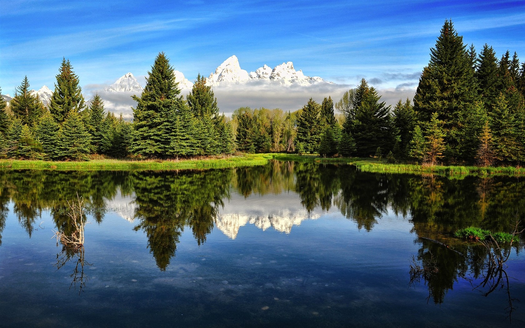 산, 물, 구름 자연의 아름다움 풍경의 HD 배경 화면 #1 - 1680x1050