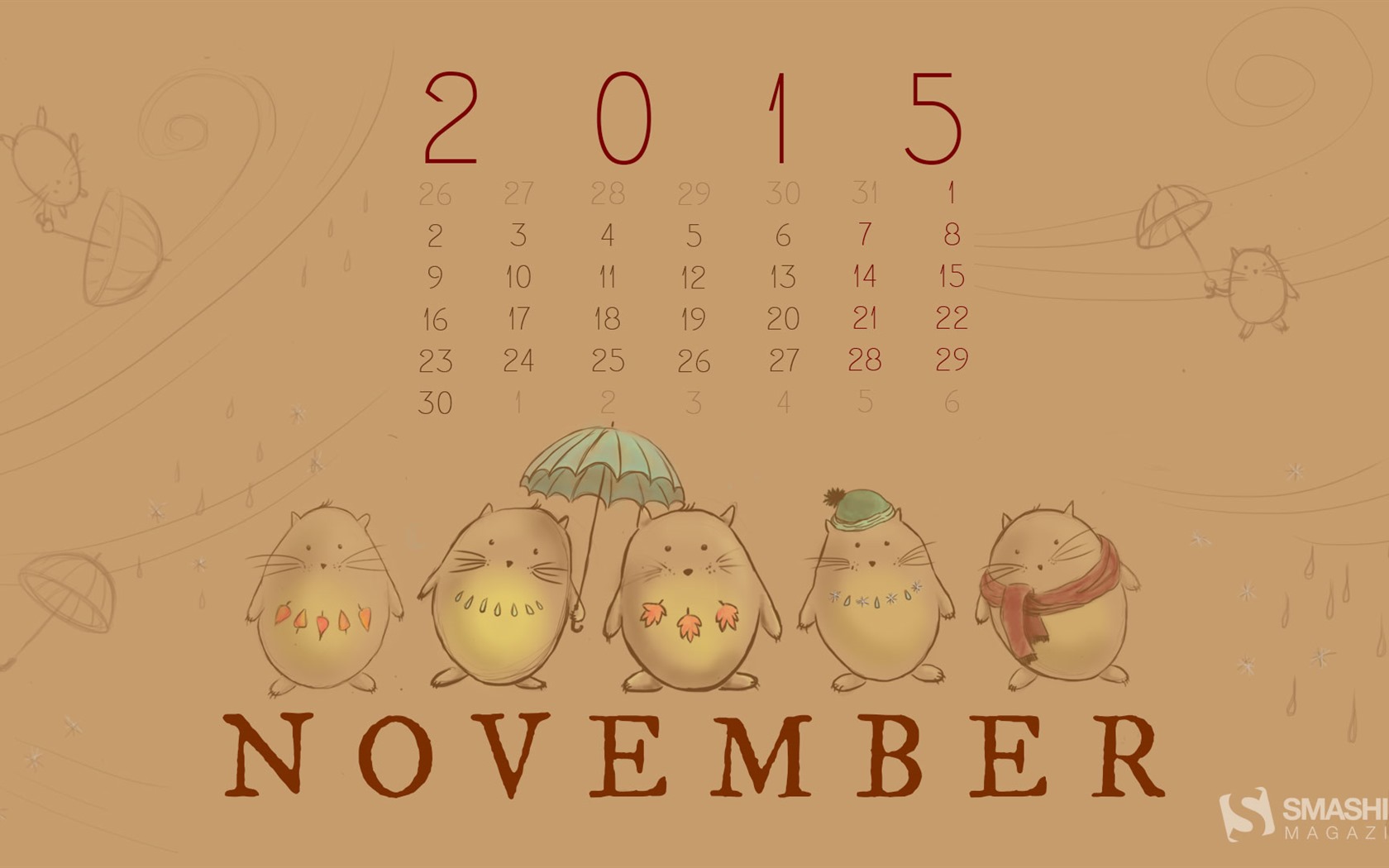 2015年11月カレンダー壁紙（2） #17 - 1680x1050