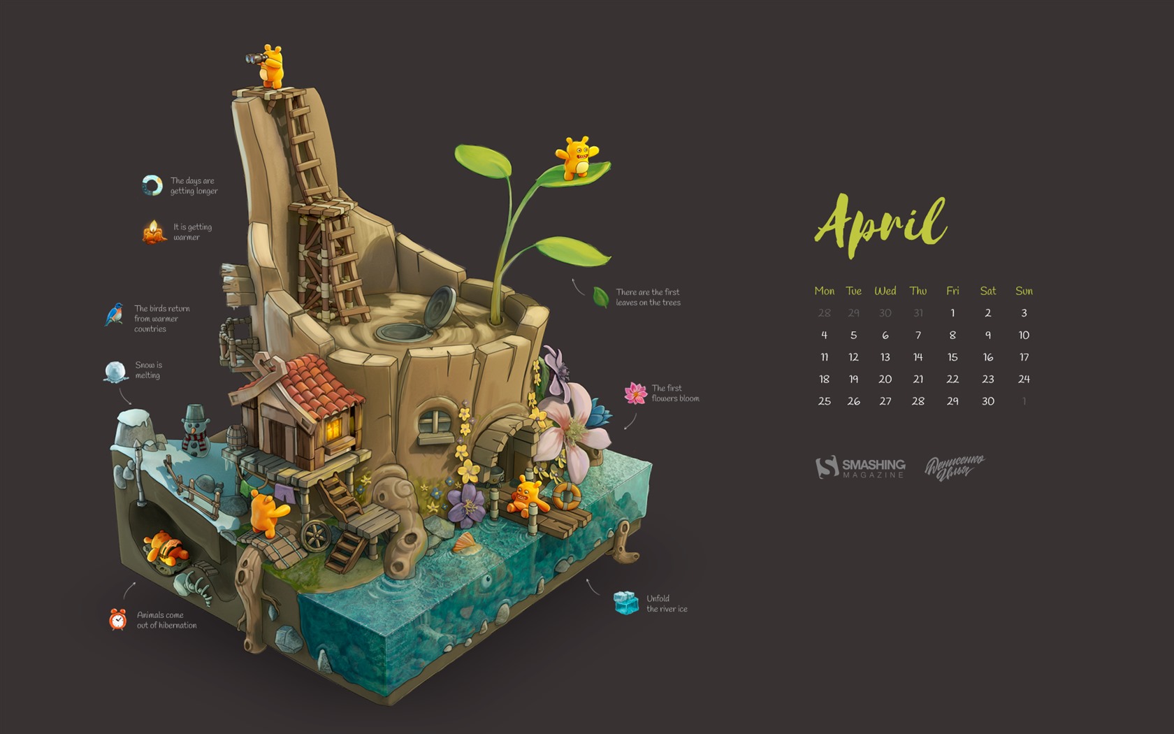De abril de fondo de pantalla de calendario el año 2016 (2) #17 - 1680x1050