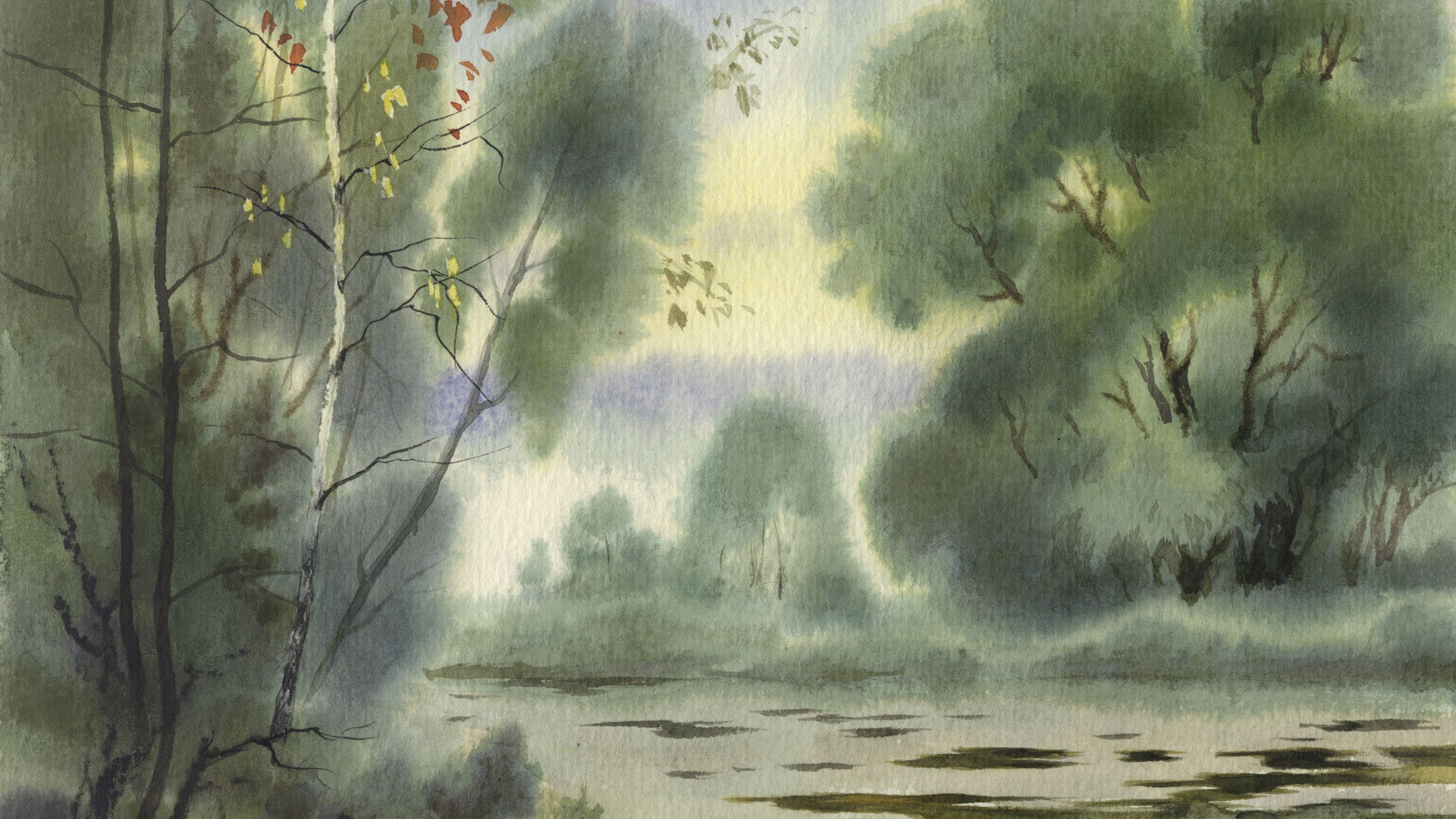 Watercolor landscape hand-painted wallpaper (1) #14 - 1920x1080