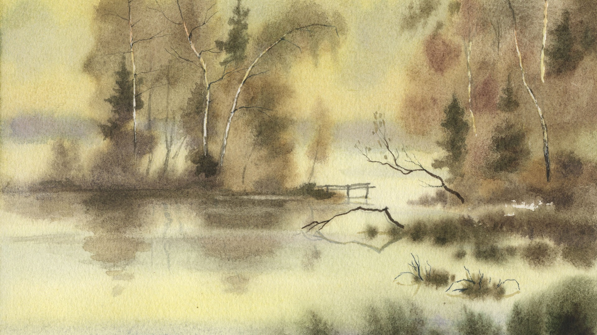 Watercolor landscape hand-painted wallpaper (1) #18 - 1920x1080