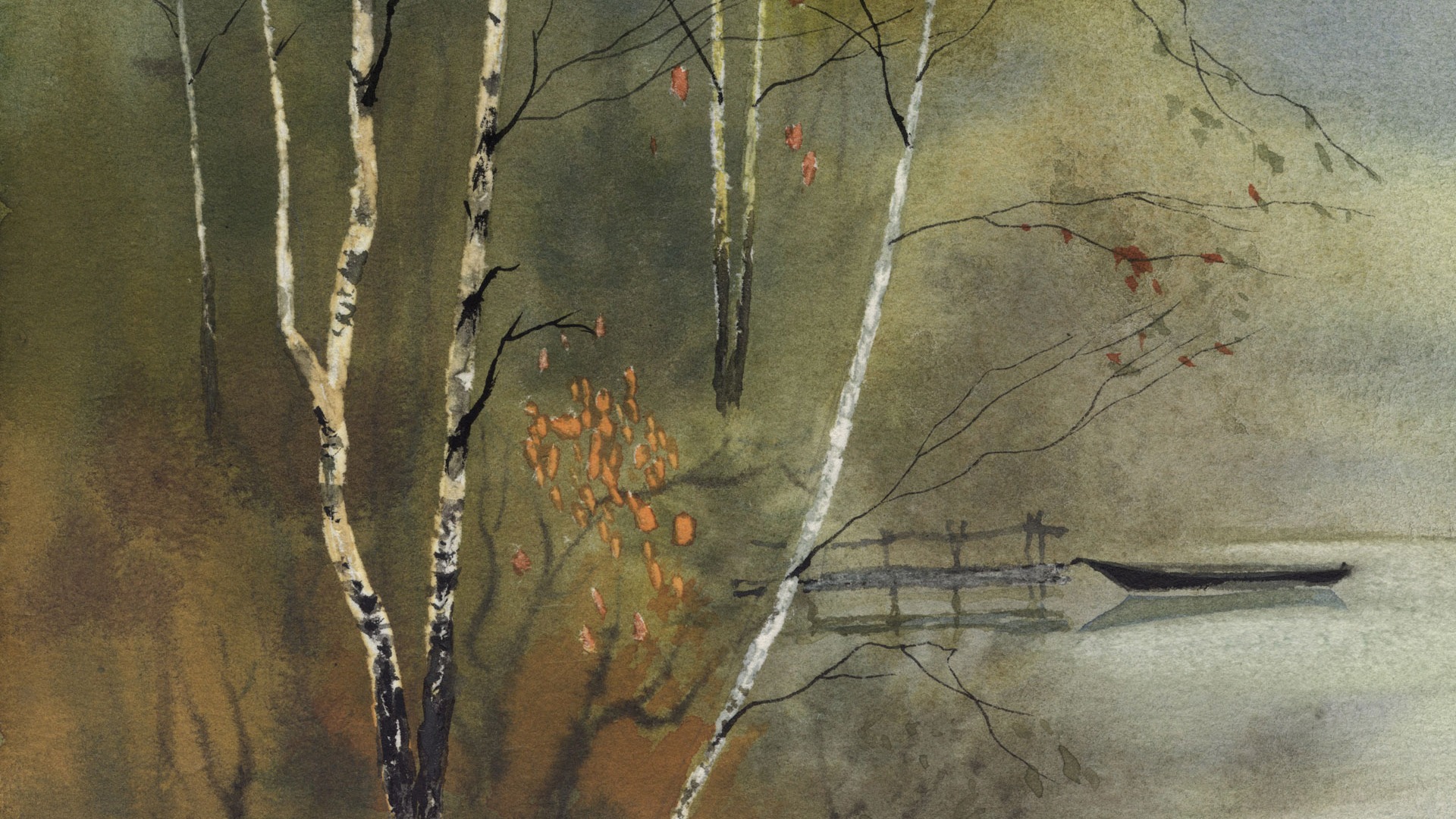 Acuarela fondos de escritorio de paisajes pintados a mano (2) #5 - 1920x1080