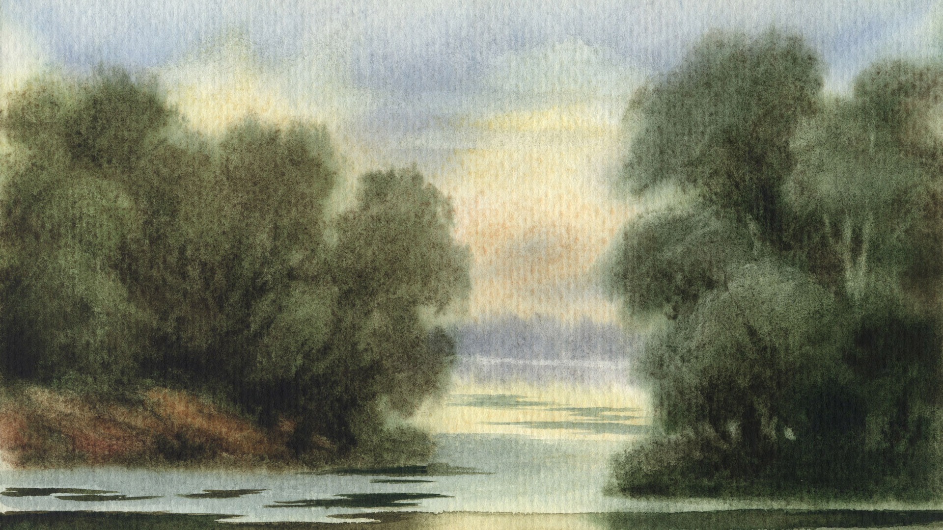 Watercolor landscape hand-painted wallpaper (2) #13 - 1920x1080