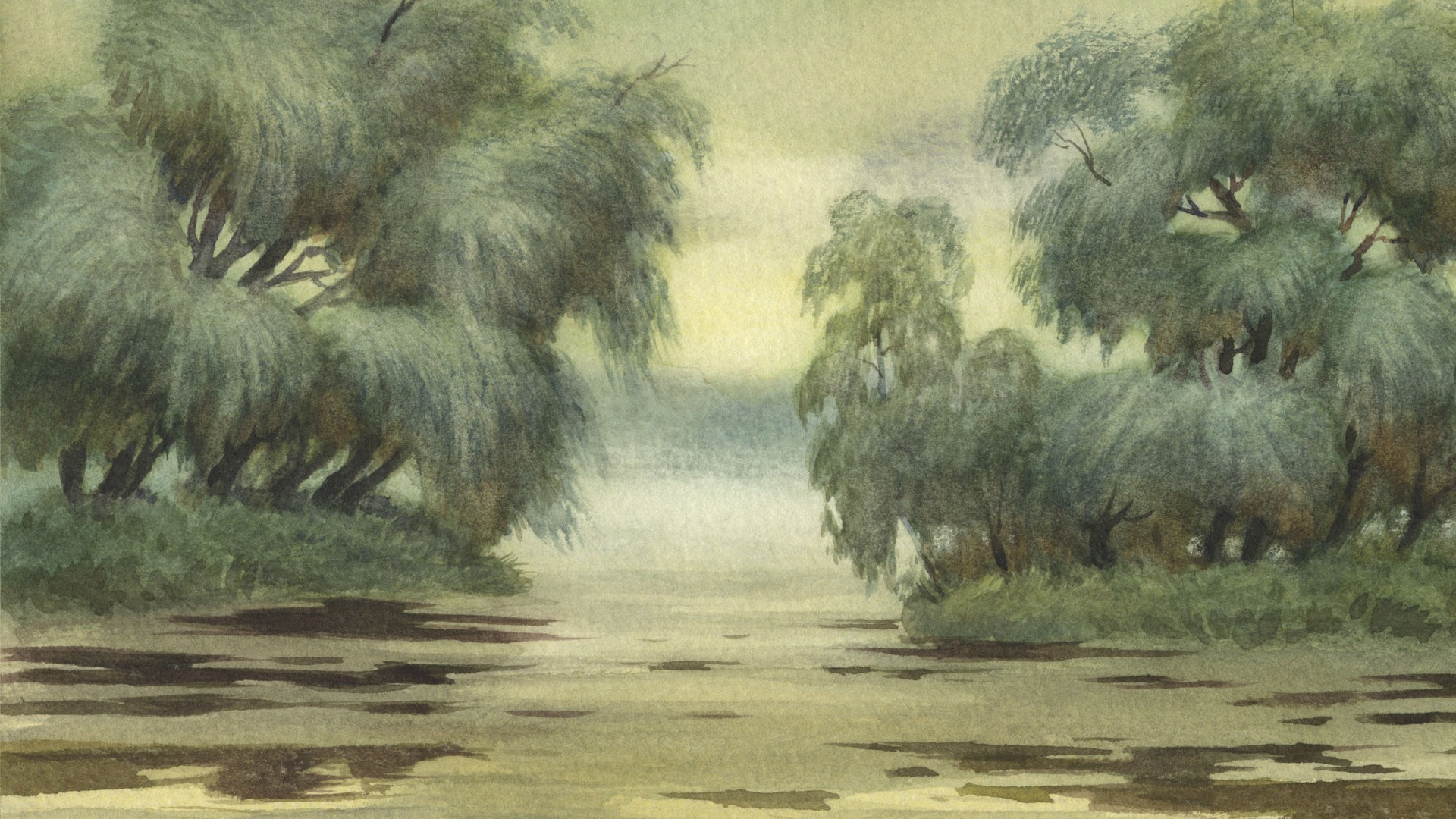 Aquarell-Landschaft handgemalten Tapeten (2) #14 - 1920x1080