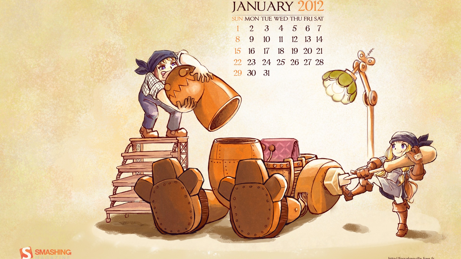 Январь 2012 Календарь Обои #3 - 1920x1080