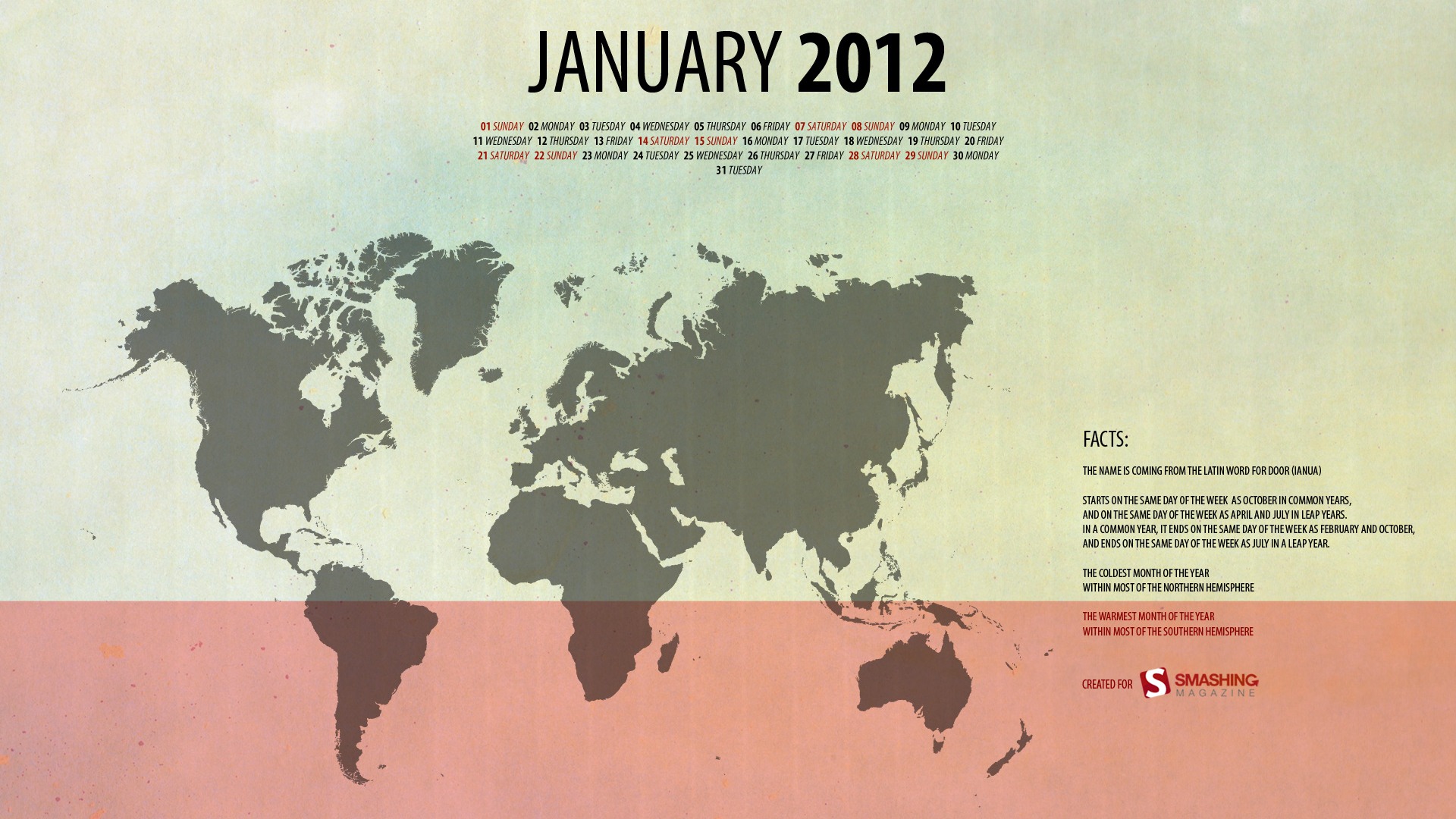 2012年1月カレンダー壁紙 #10 - 1920x1080