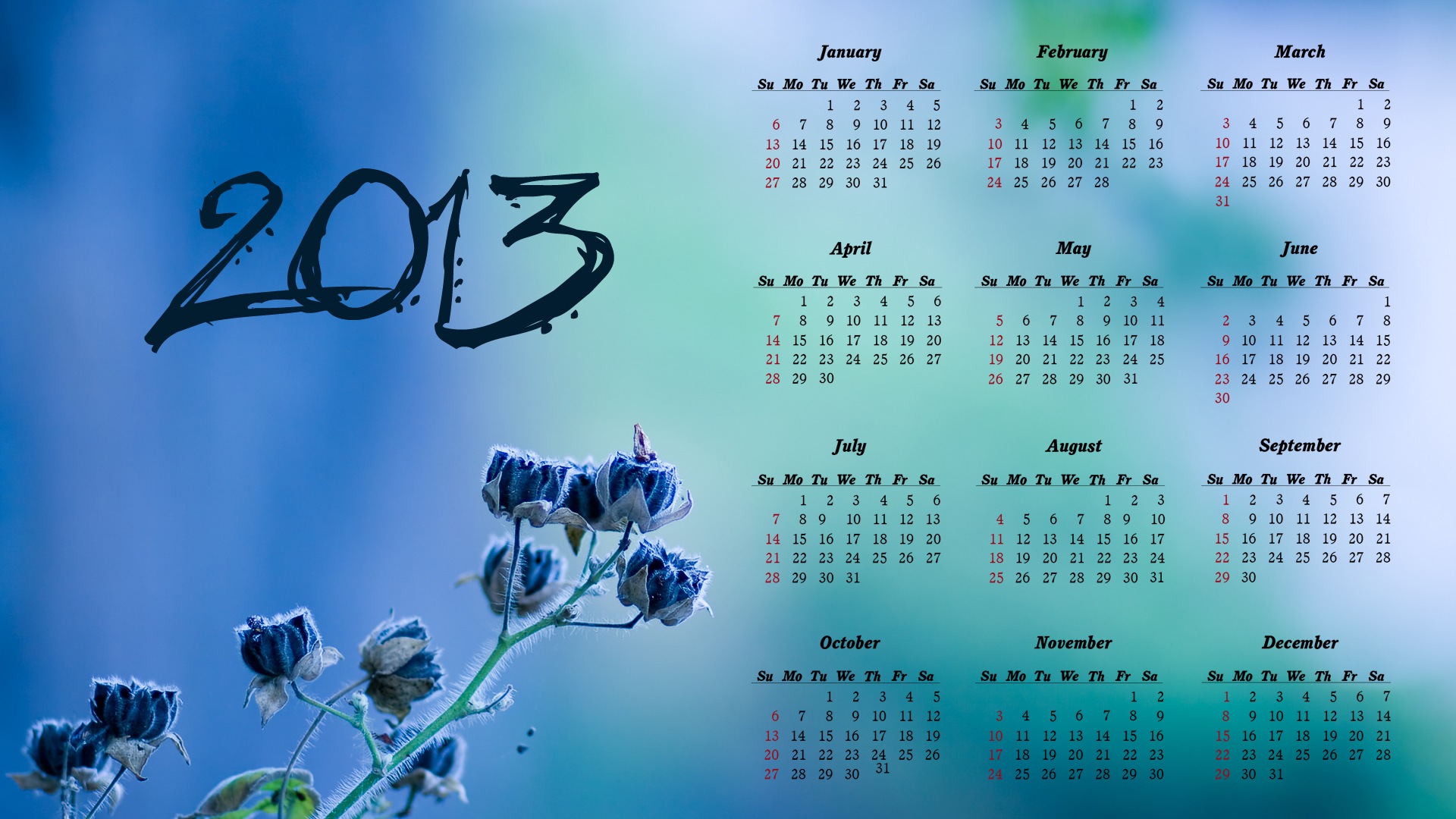 January 2013 Calendar wallpaper (1) #4 - 1920x1080