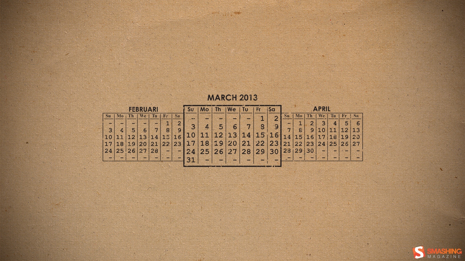2013年3月 月曆壁紙(二) #6 - 1920x1080