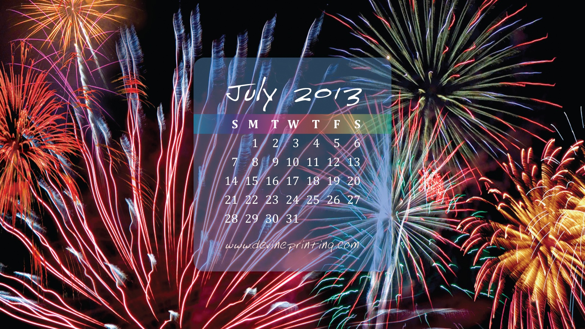 July 2013 calendar wallpaper (2) #14 - 1920x1080