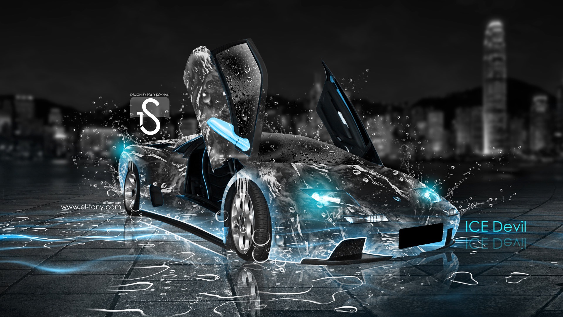 Water drops splash, beautiful car creative design wallpaper #1 - 1920x1080