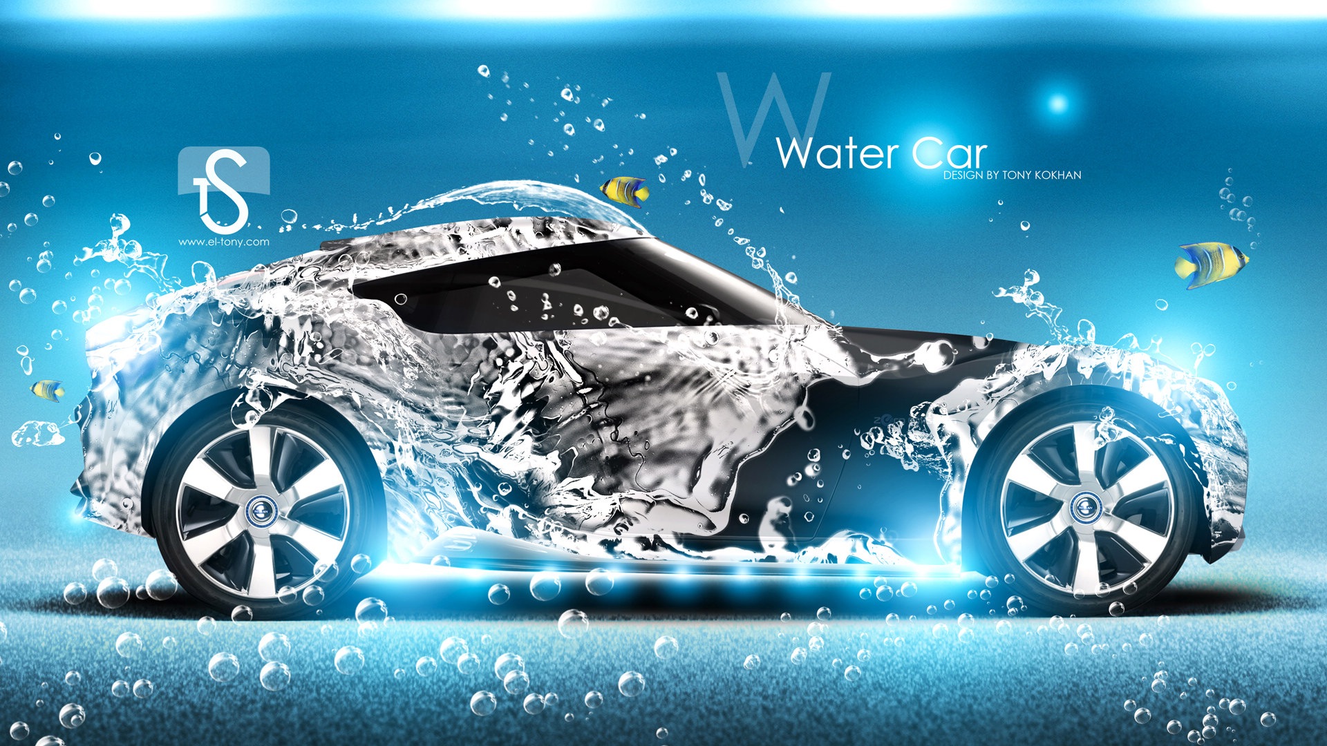 Water drops splash, beautiful car creative design wallpaper #5 - 1920x1080