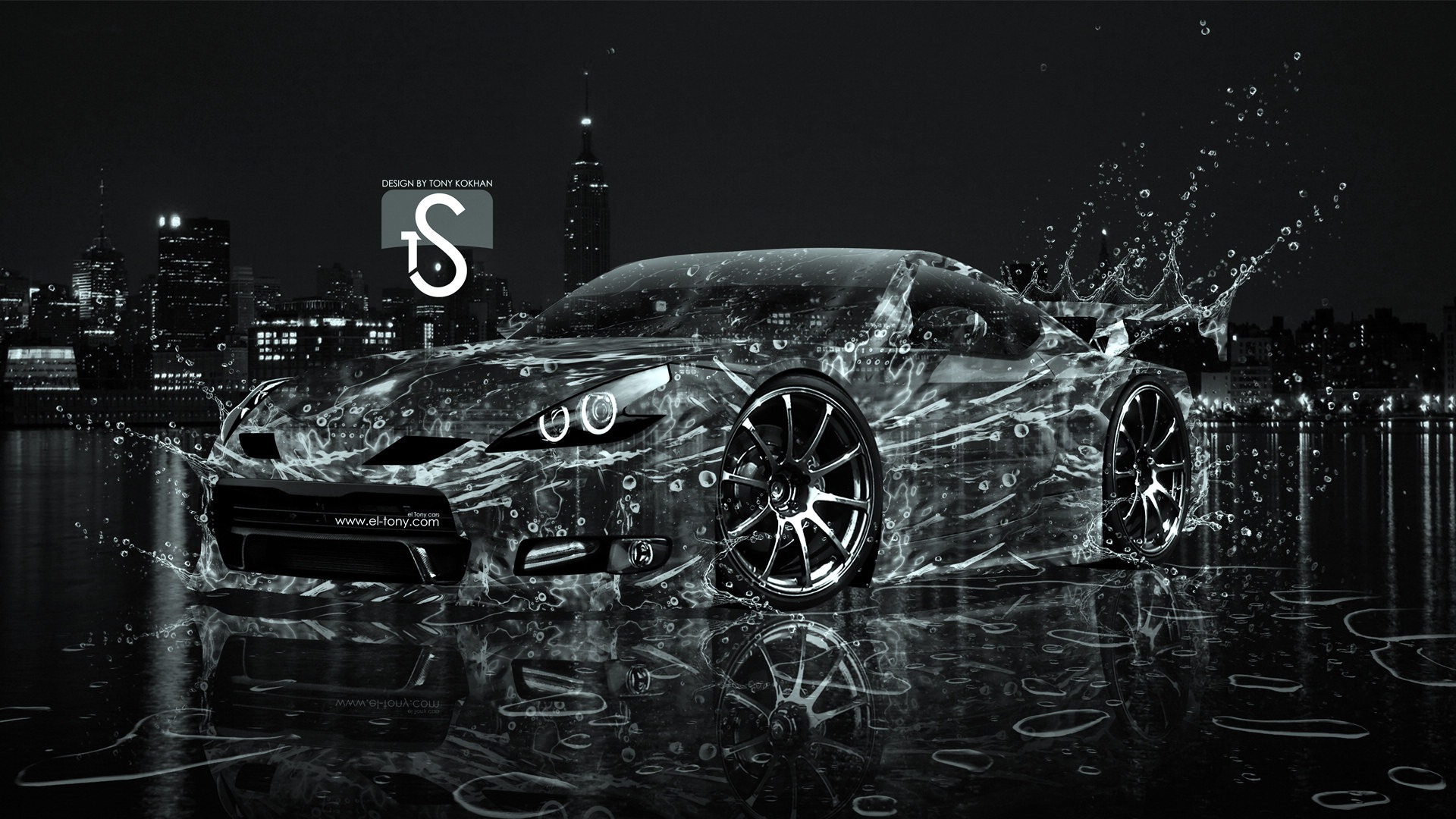 Water drops splash, beautiful car creative design wallpaper #17 - 1920x1080