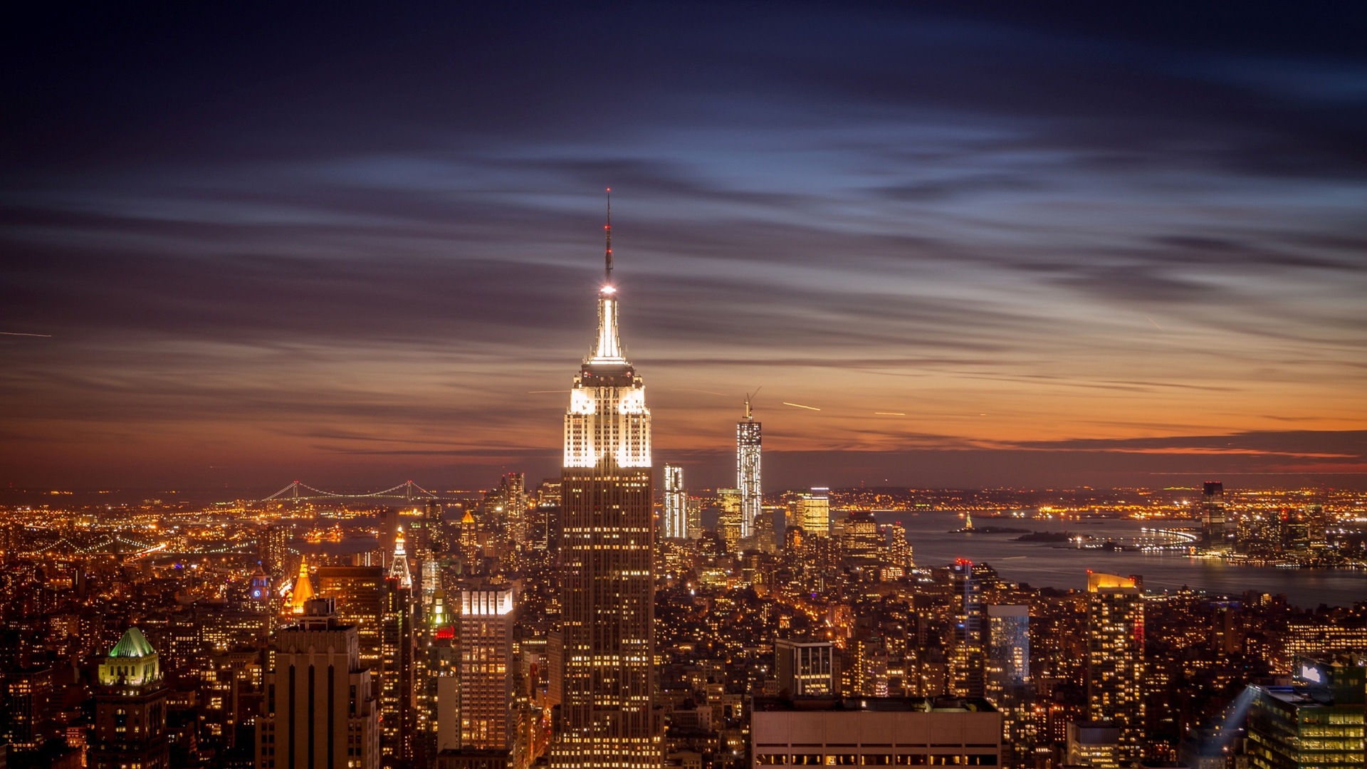Empire State Building in New York, city night HD wallpapers #13 - 1920x1080
