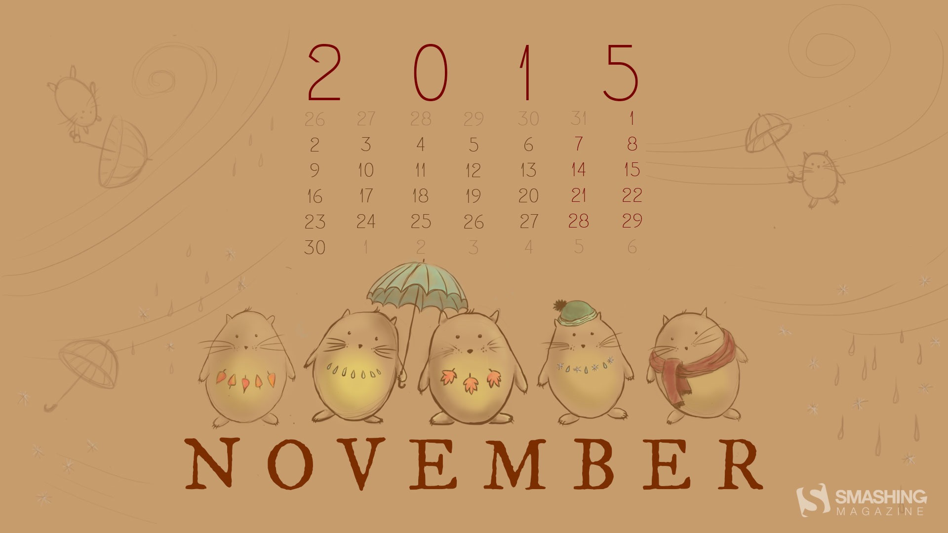 2015年11月カレンダー壁紙（2） #17 - 1920x1080