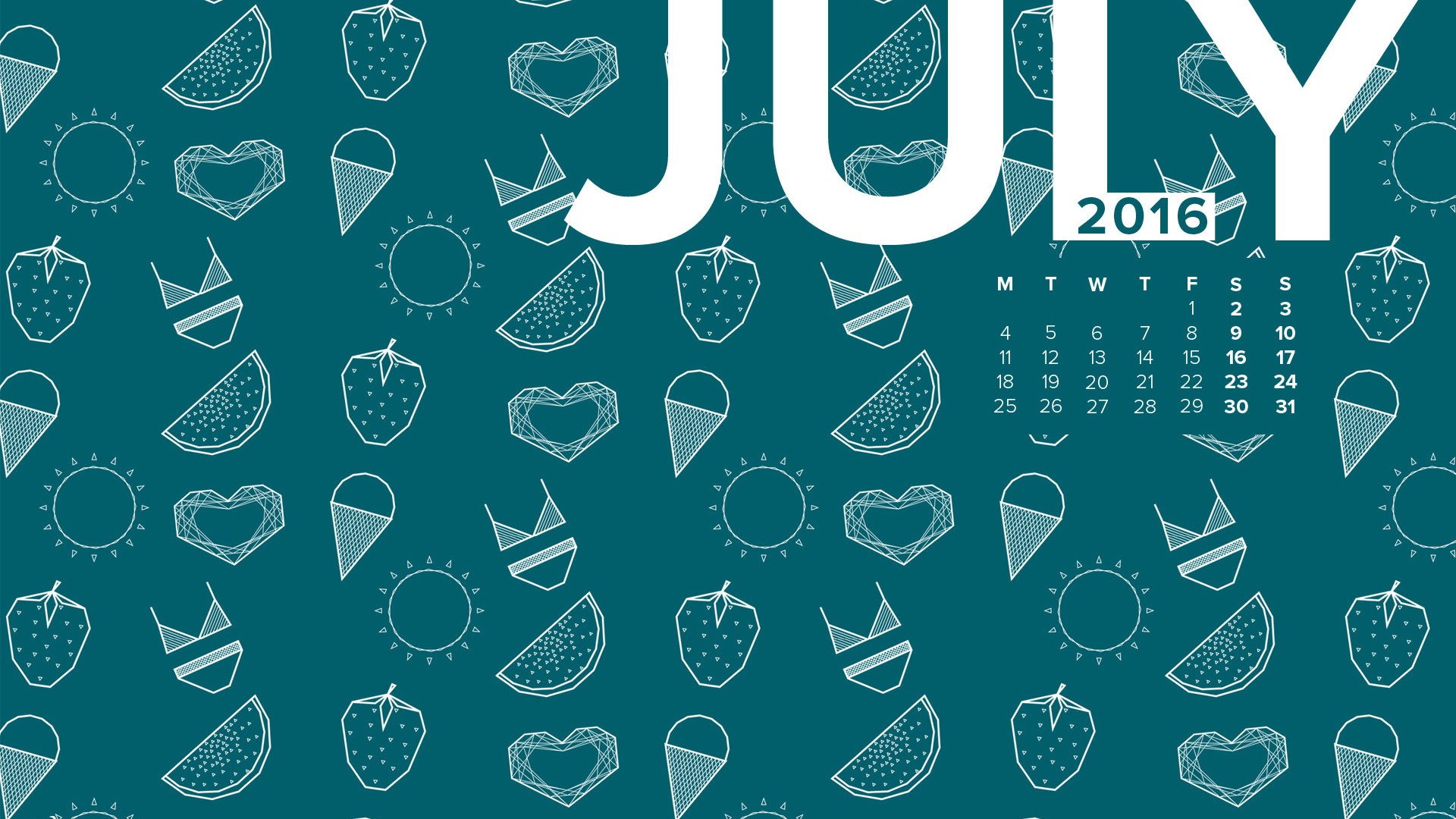 July 2016 calendar wallpaper (2) #7 - 1920x1080
