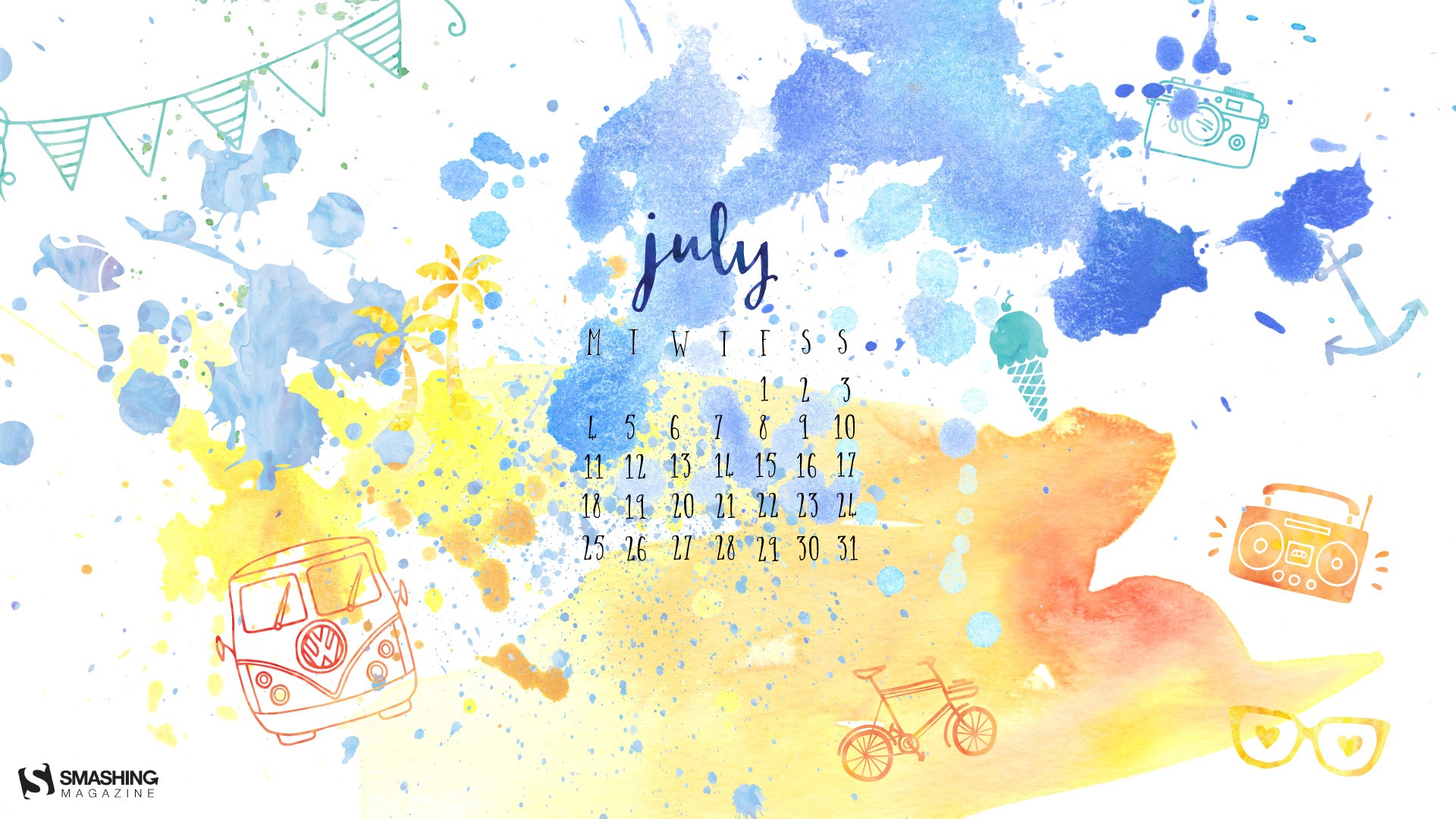 Julio 2016 fondo de pantalla de calendario (2) #11 - 1920x1080