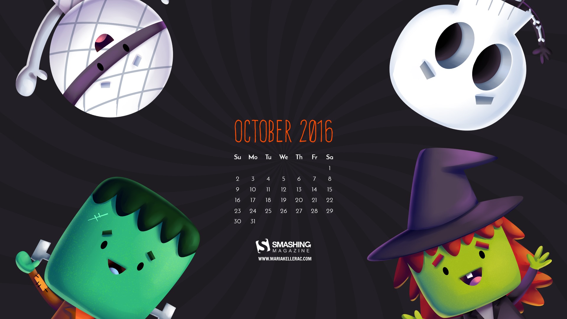 Октябрь 2016 обои календарь (2) #6 - 1920x1080