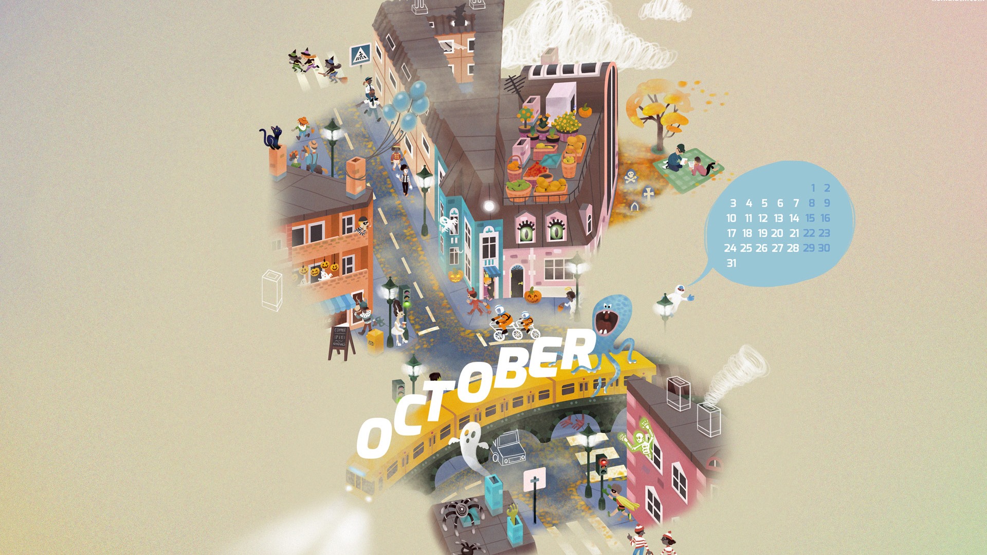 De octubre de el año 2016 fondo de pantalla de calendario (2) #16 - 1920x1080