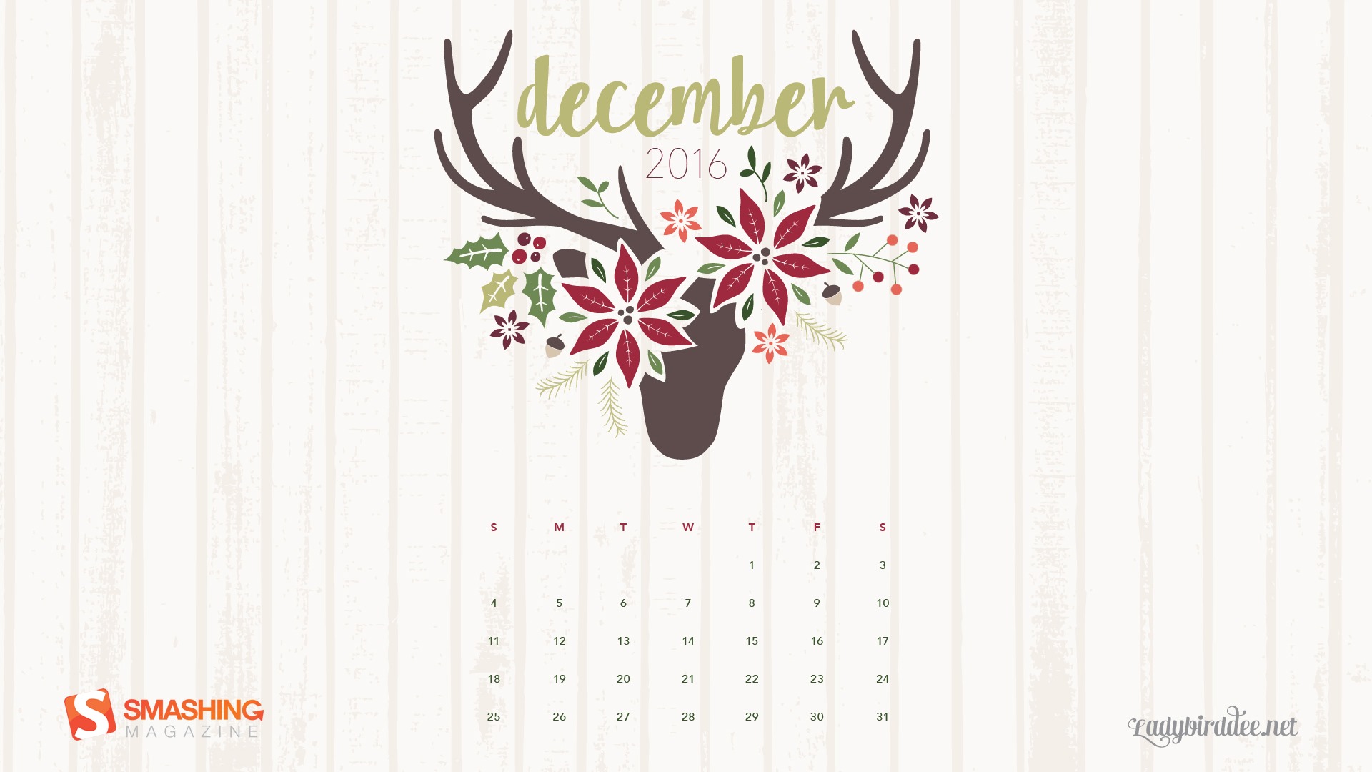 2016年12月 聖誕主題月曆壁紙(一) #28 - 1920x1080