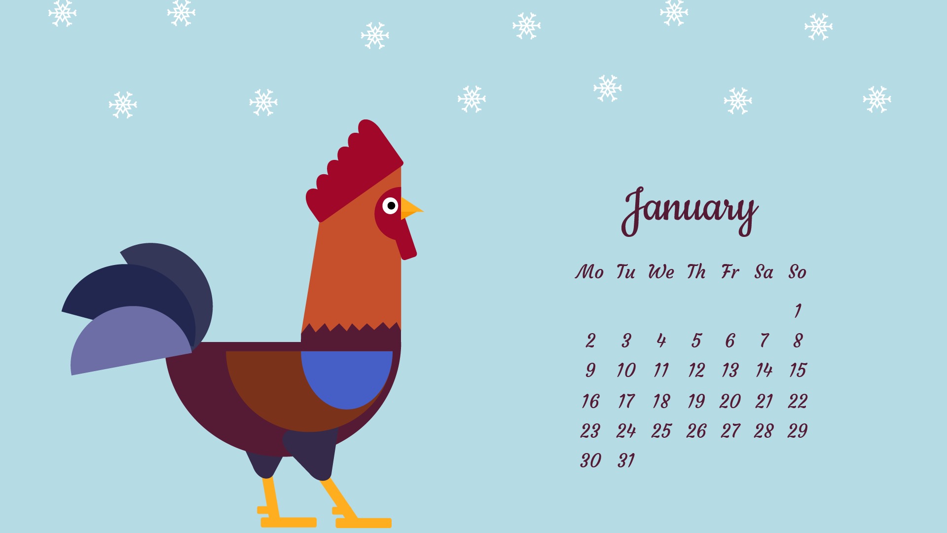 January 2017 calendar wallpaper (2) #15 - 1920x1080