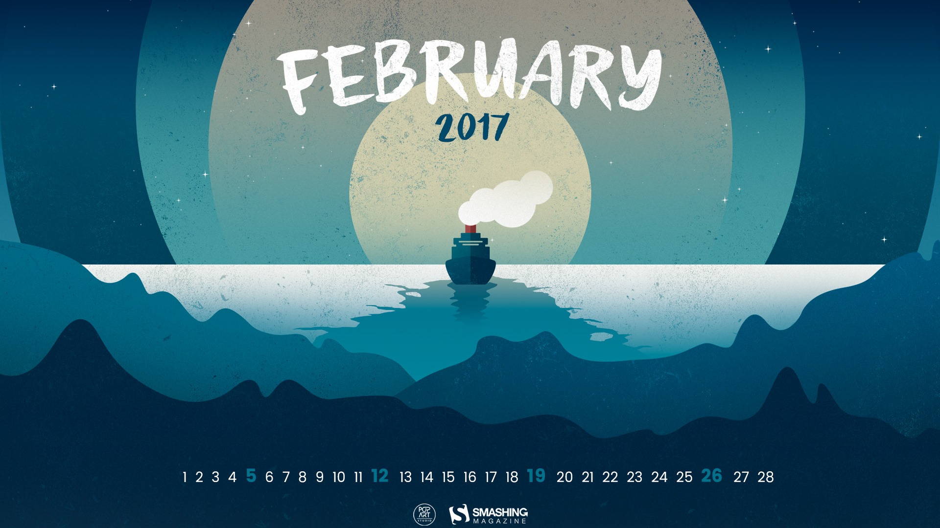 Февраль 2017 обои календарь (2) #2 - 1920x1080