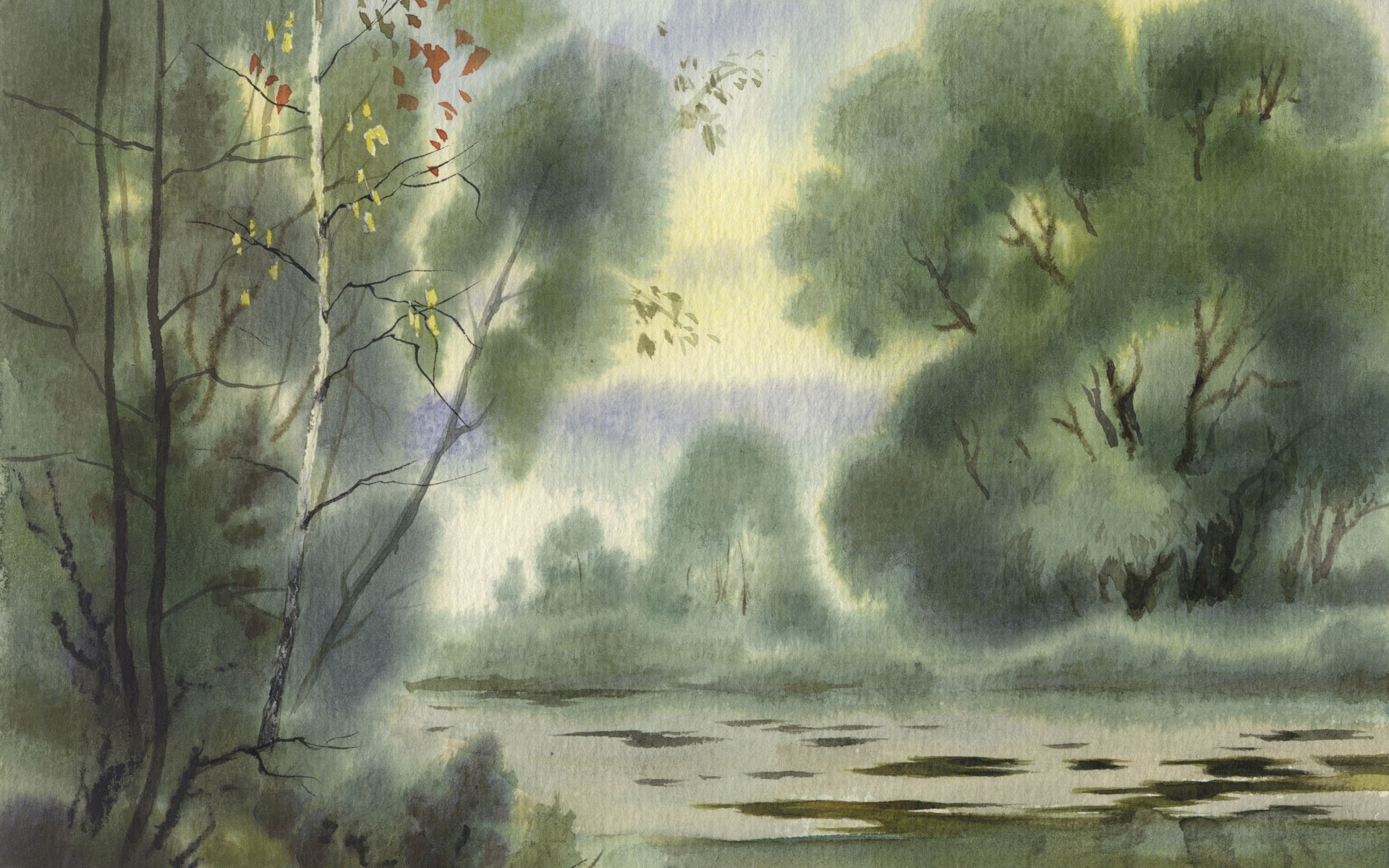 Watercolor landscape hand-painted wallpaper (1) #14 - 1920x1200