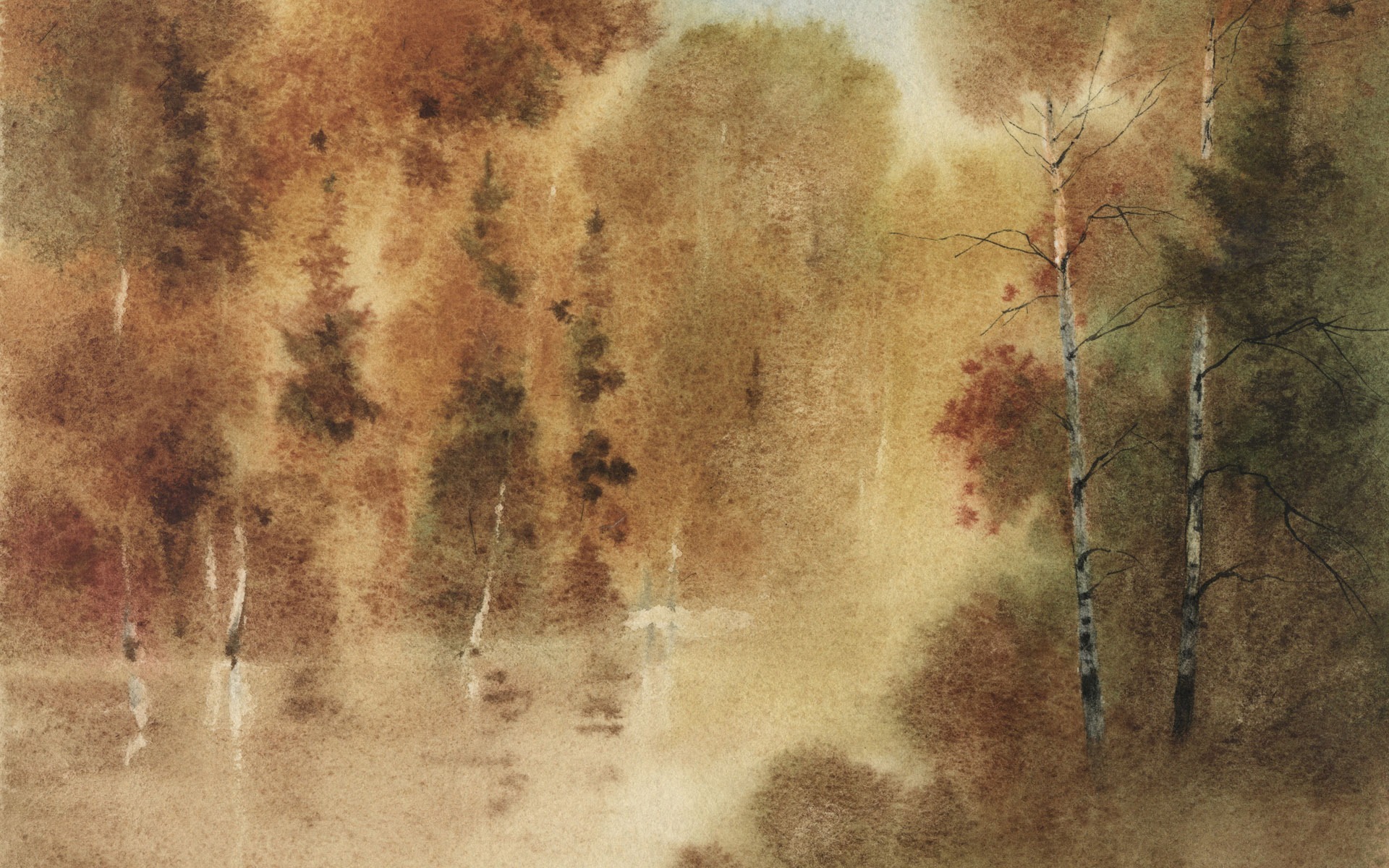 Watercolor landscape hand-painted wallpaper (2) #2 - 1920x1200