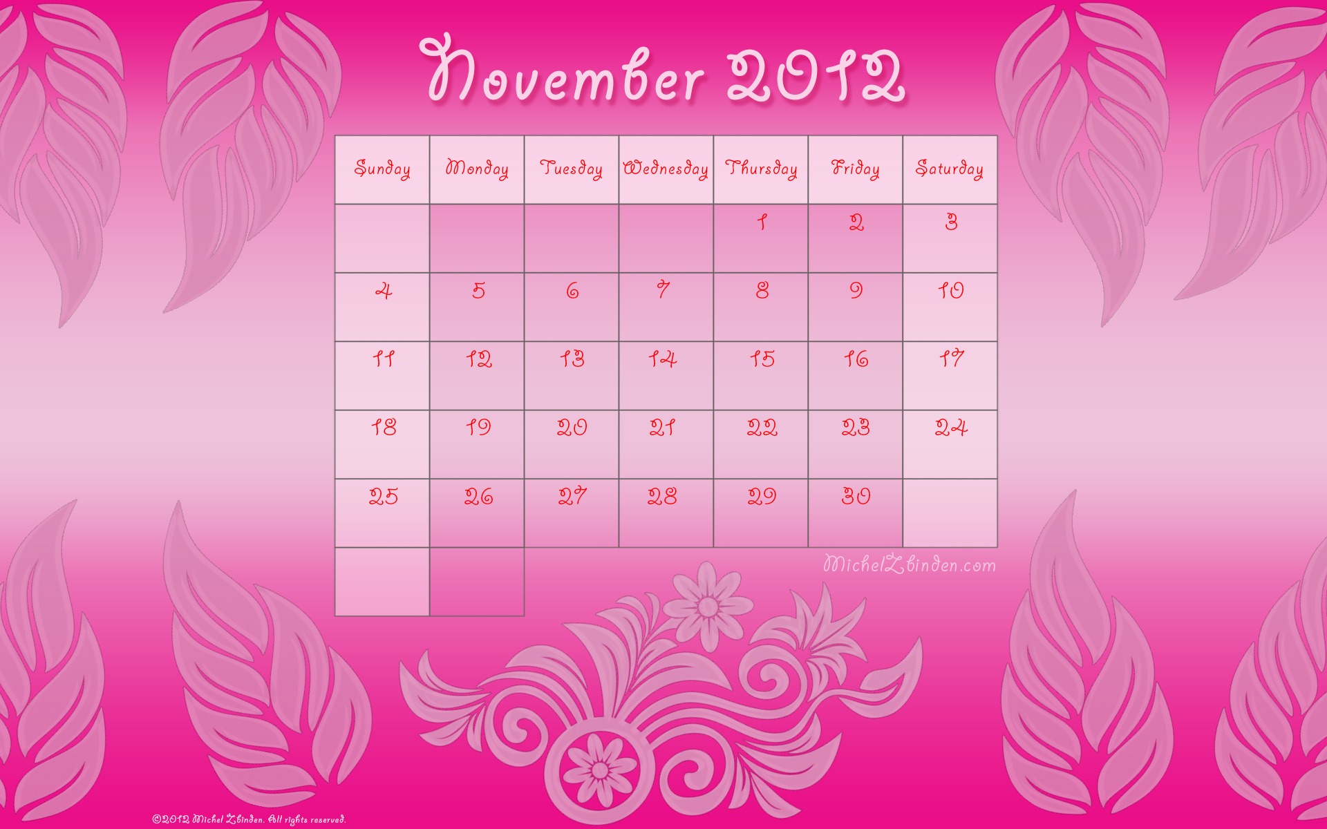 November 2012 Kalender Wallpaper (1) #3 - 1920x1200