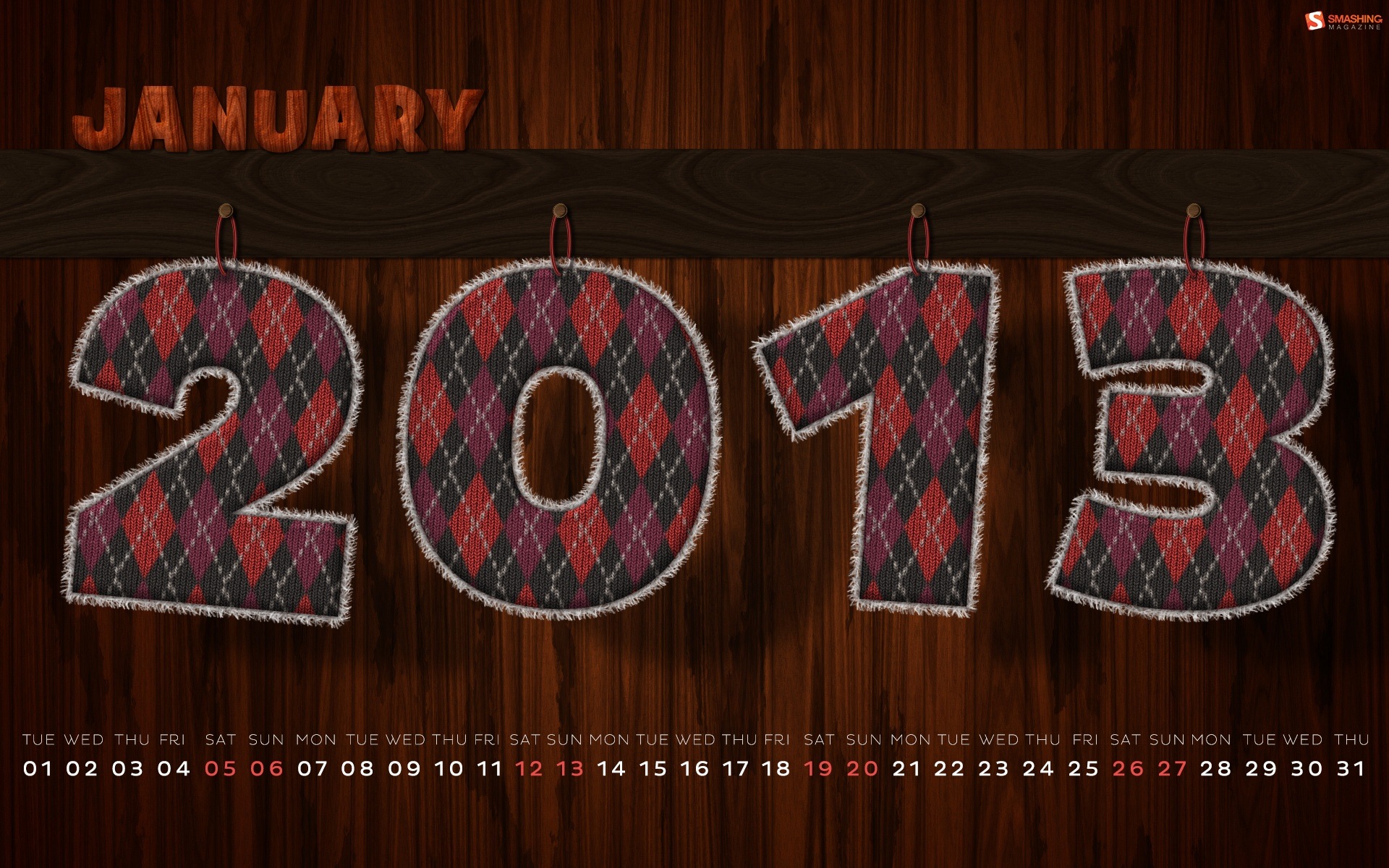 2013年1月カレンダー壁紙（1） #16 - 1920x1200