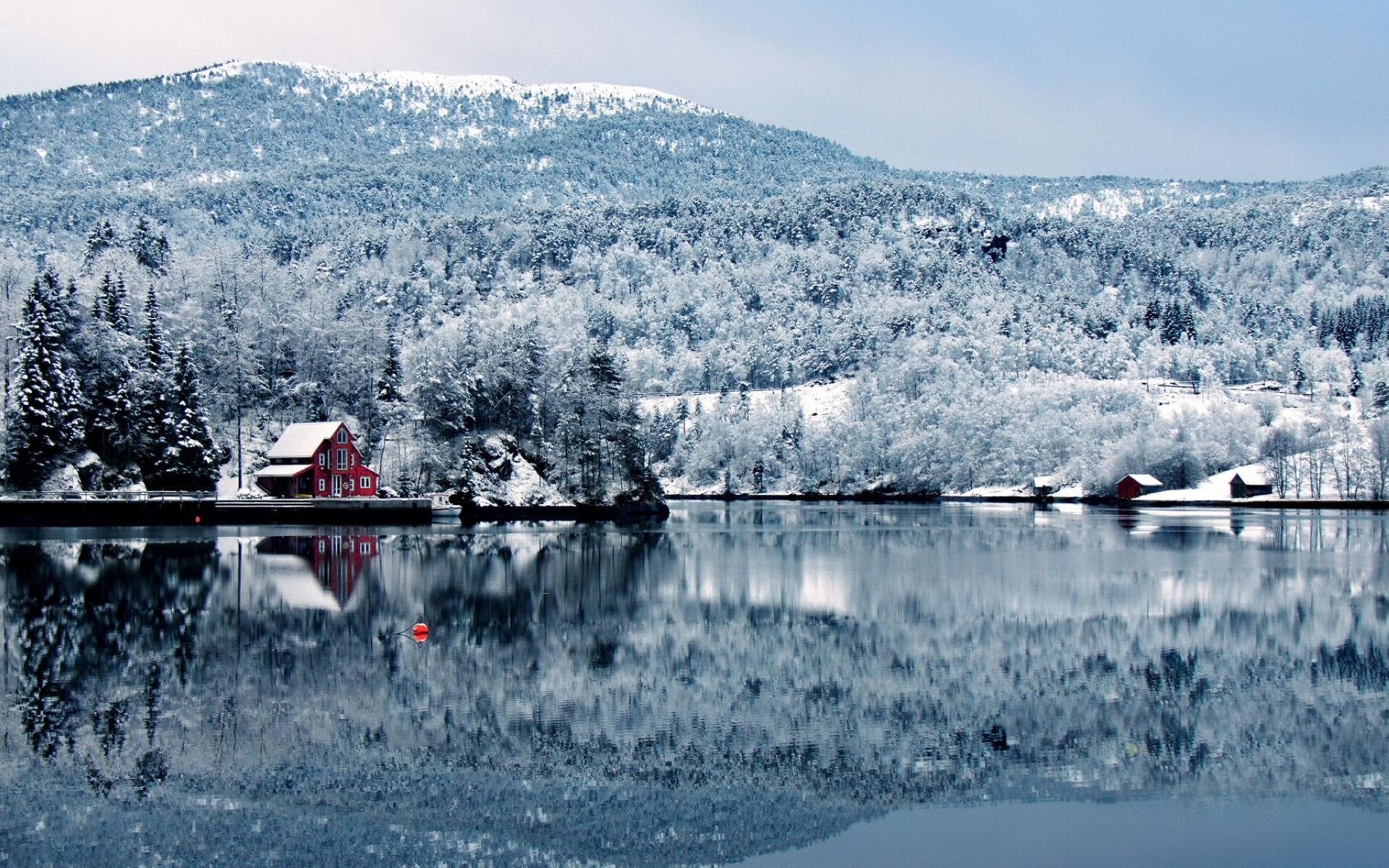 冬天的雪景，山，湖，树木，道路 高清壁纸11 - 1920x1200