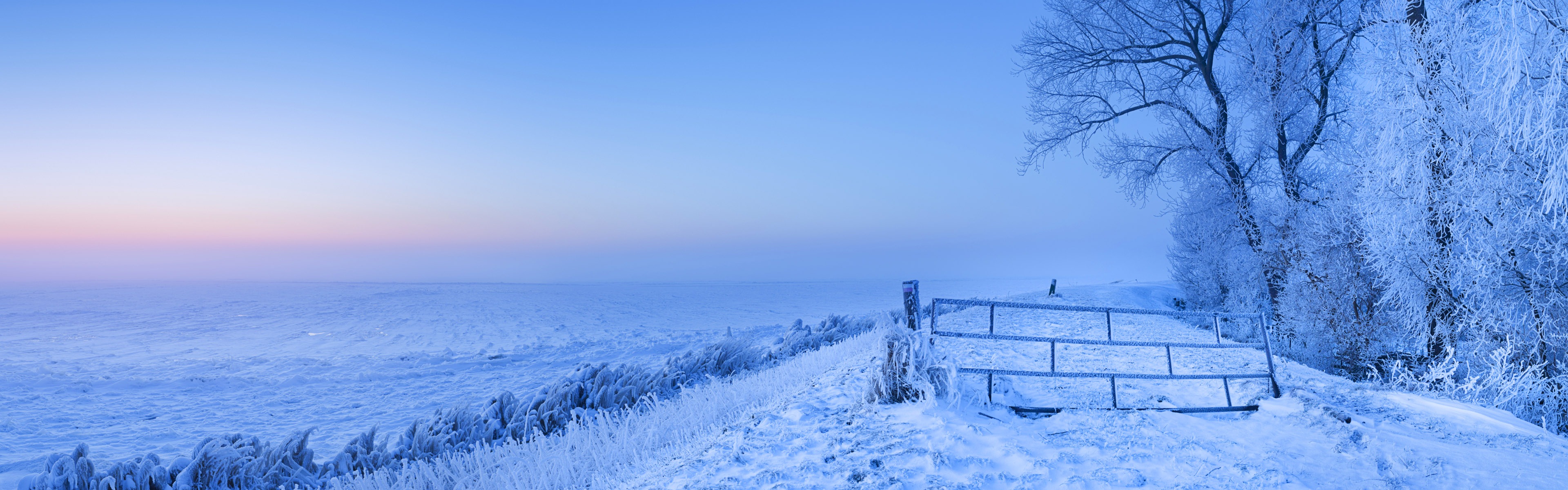 寒冷冬天美丽的雪景，Windows 8 全景宽屏壁纸2 - 3840x1200