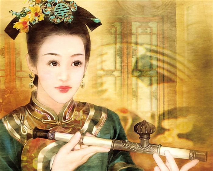 Qing Dynasty Women Painting Wallpaper #9